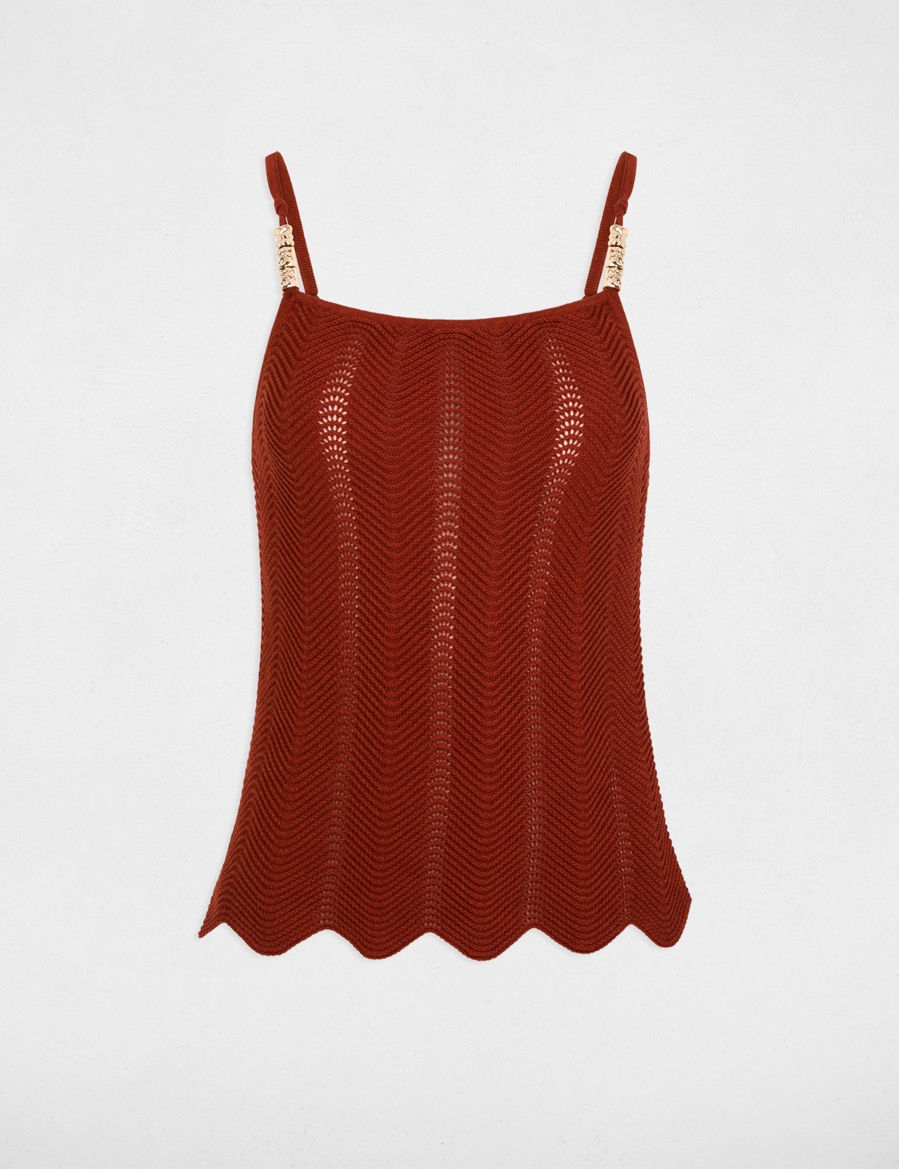 Knitted top thin straps cognac brown women