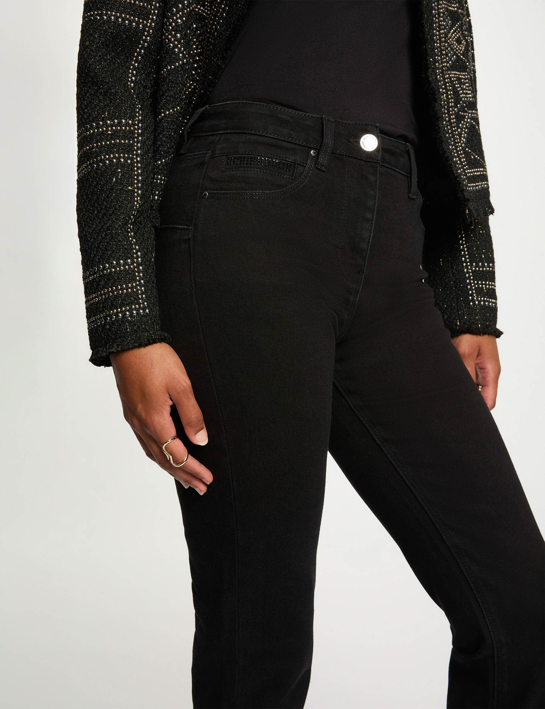Straight jeans with rhinestones black women