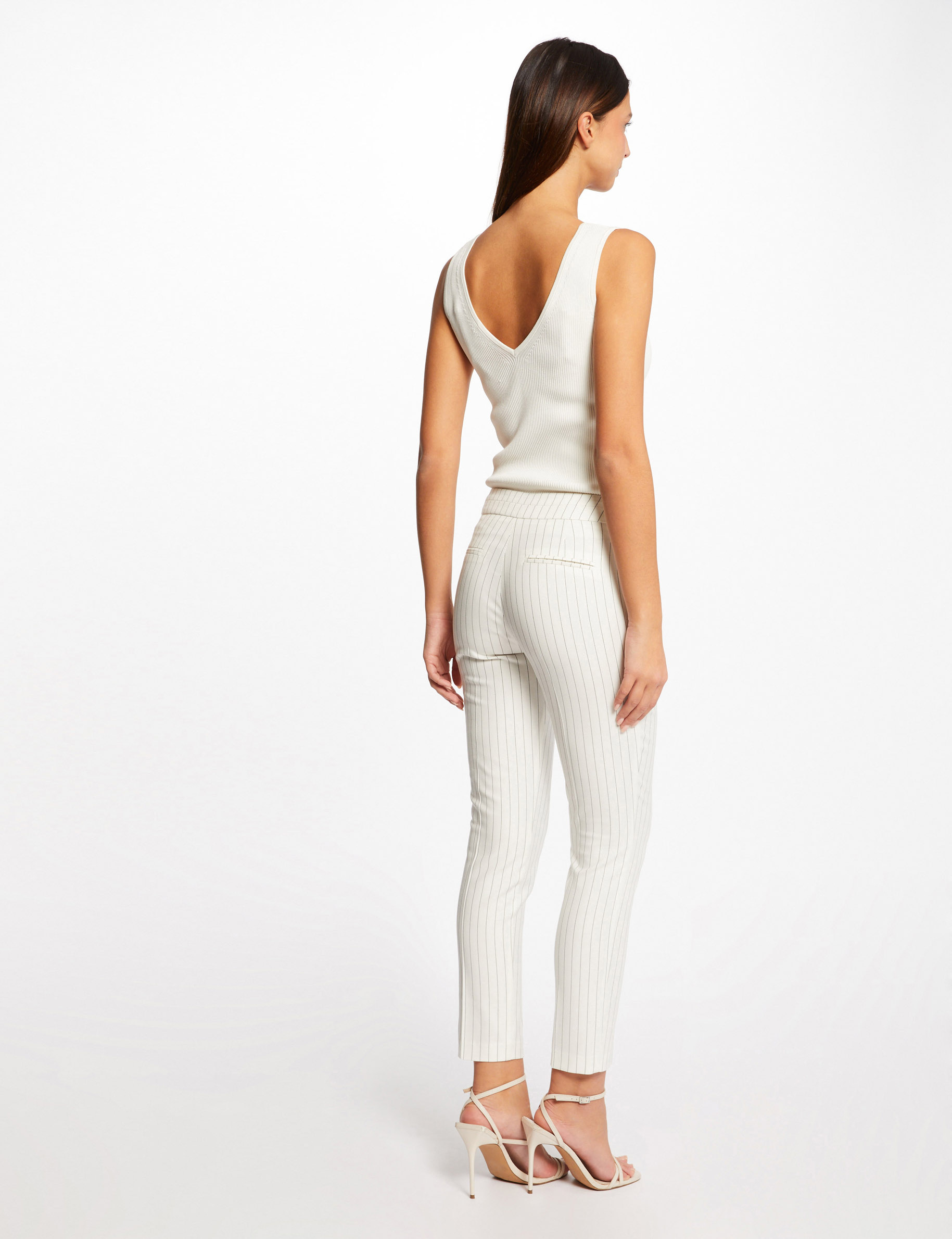 Striped cropped fitted city trousers ecru ladies' Striped cropped fitted city trousers ecru ladies'