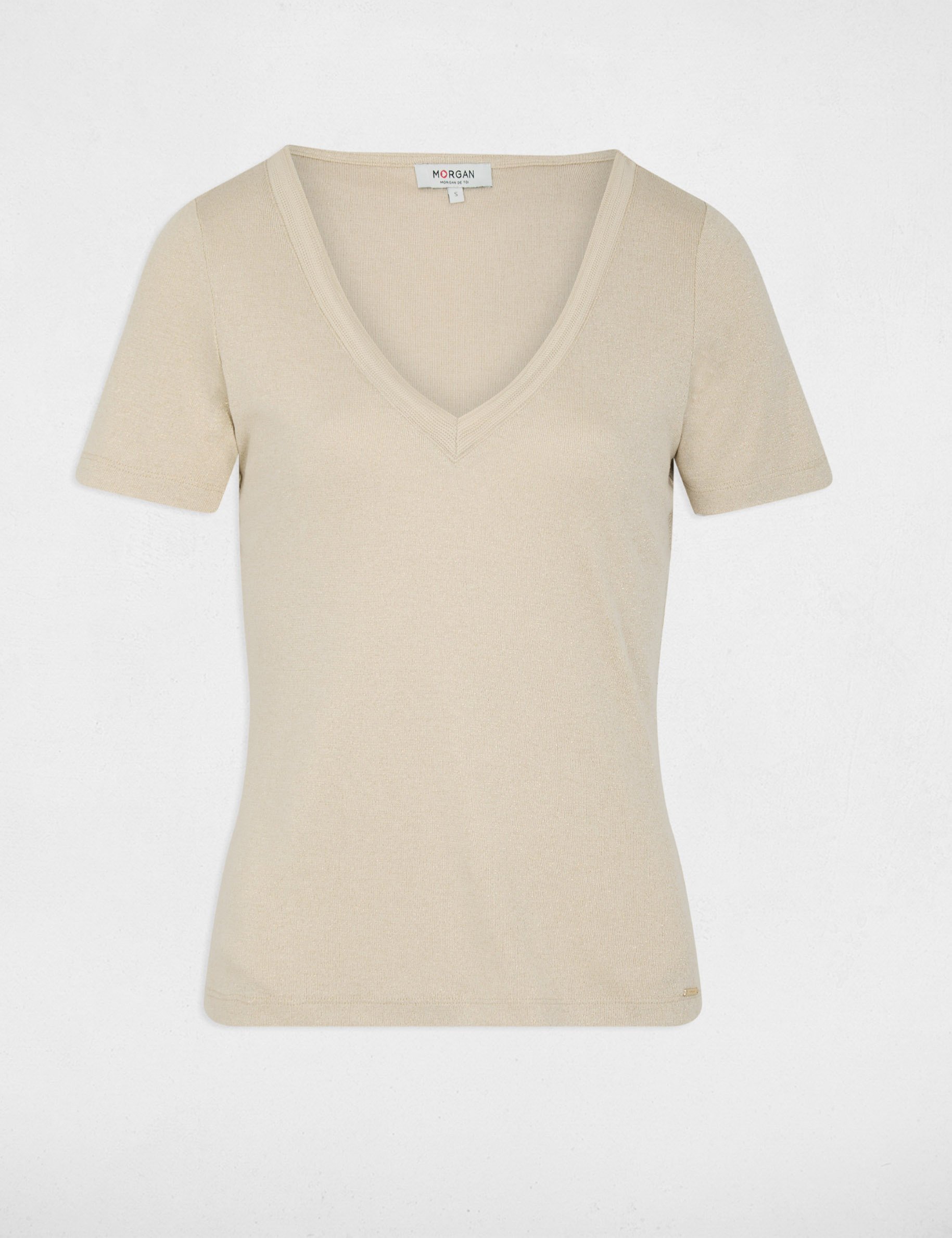 Fitted v-neck t-shirt ivory women