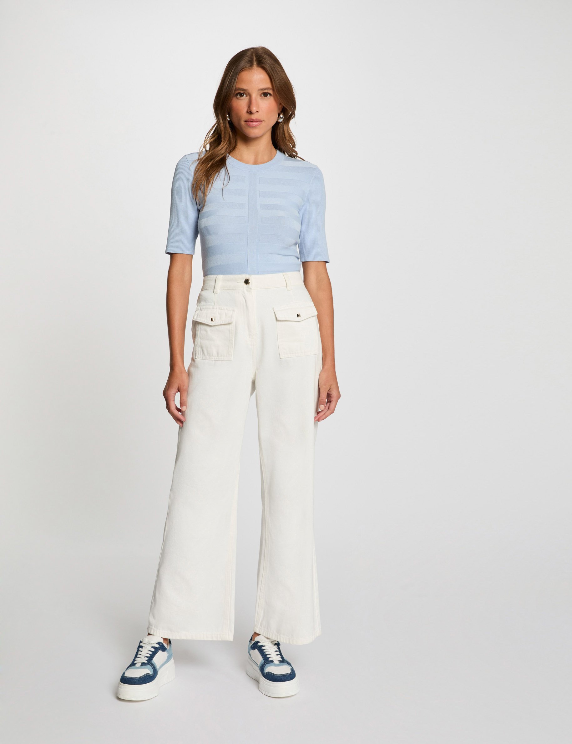 pull col rond manches courtes bleu ciel femme Pull col rond manches courtes bleu ciel femme
