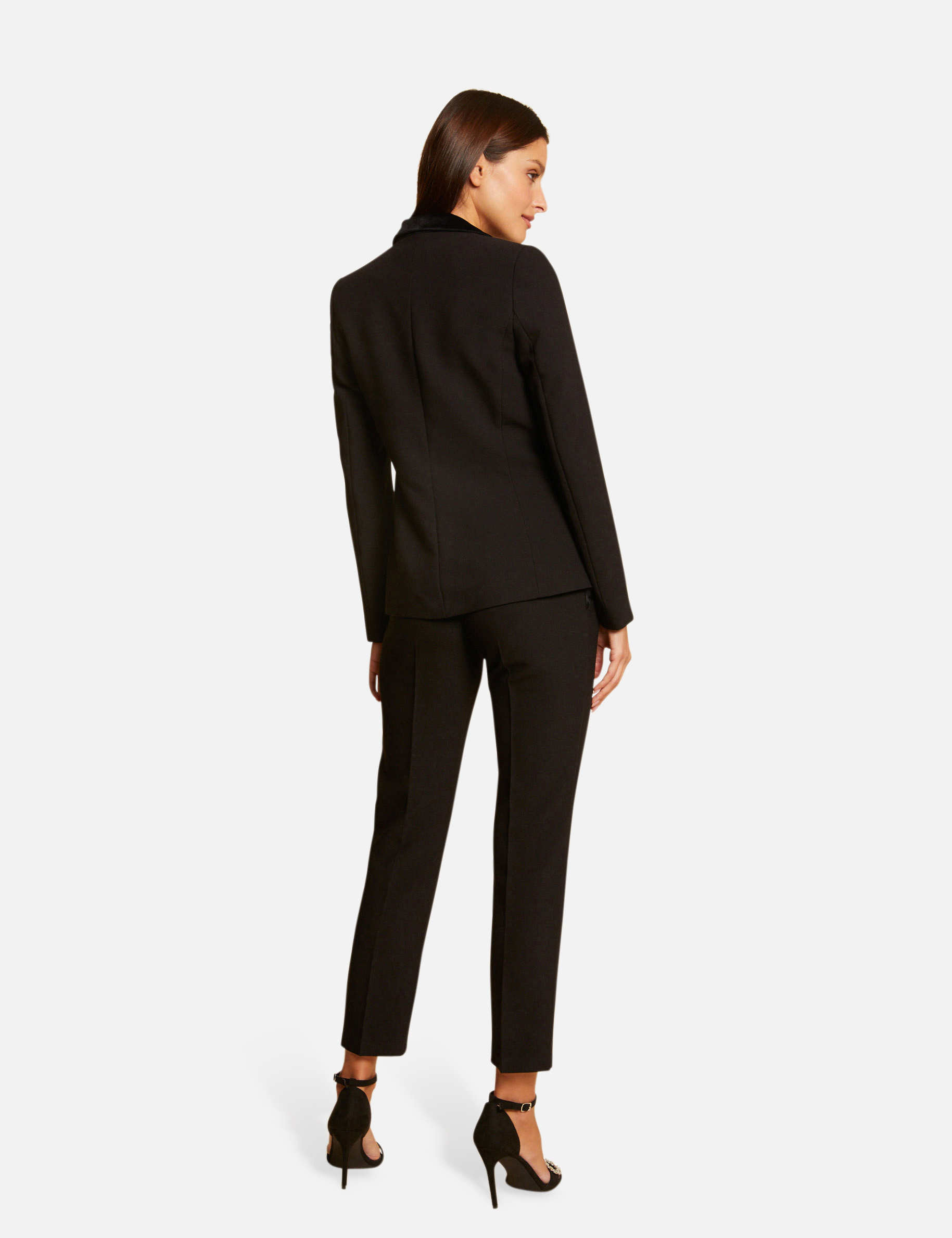 Waisted blazer with velvet details black ladies'