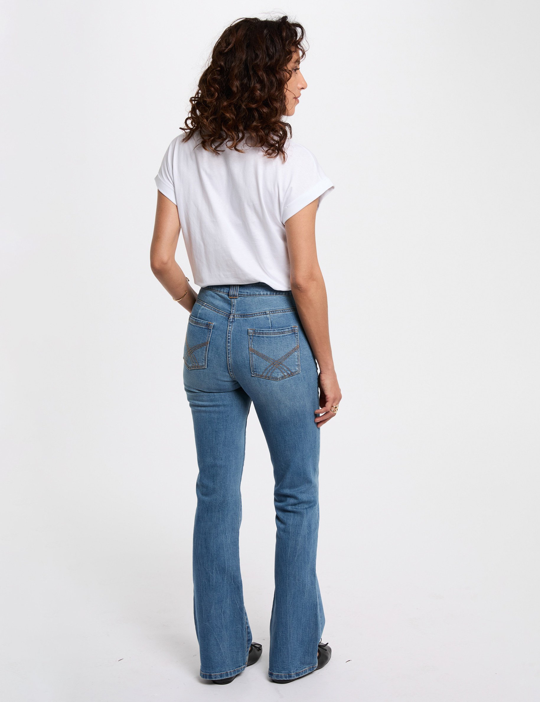 Embroidered bootcut jeans stone wash denim women