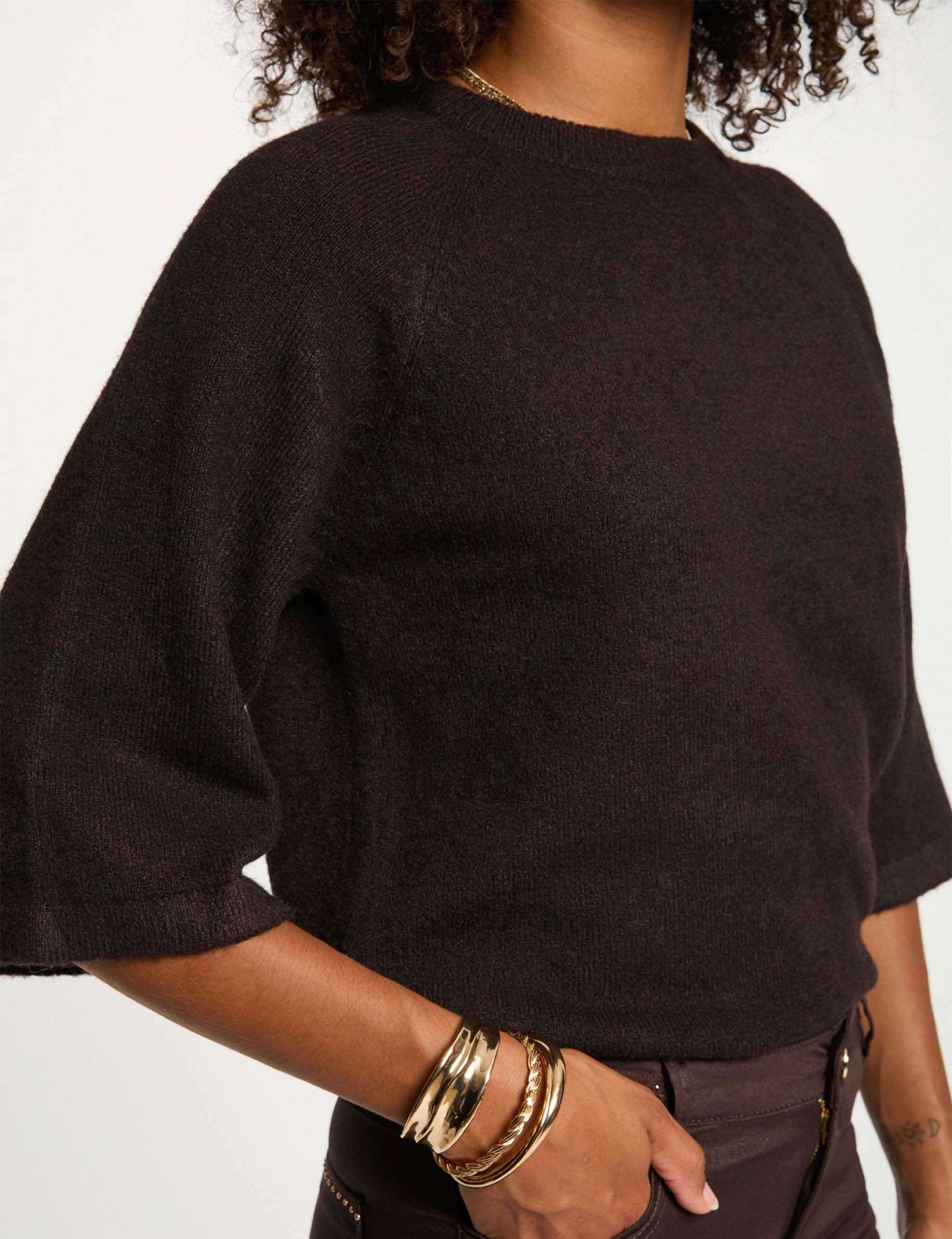 Jumper 3/4-length sleeves dark brown women