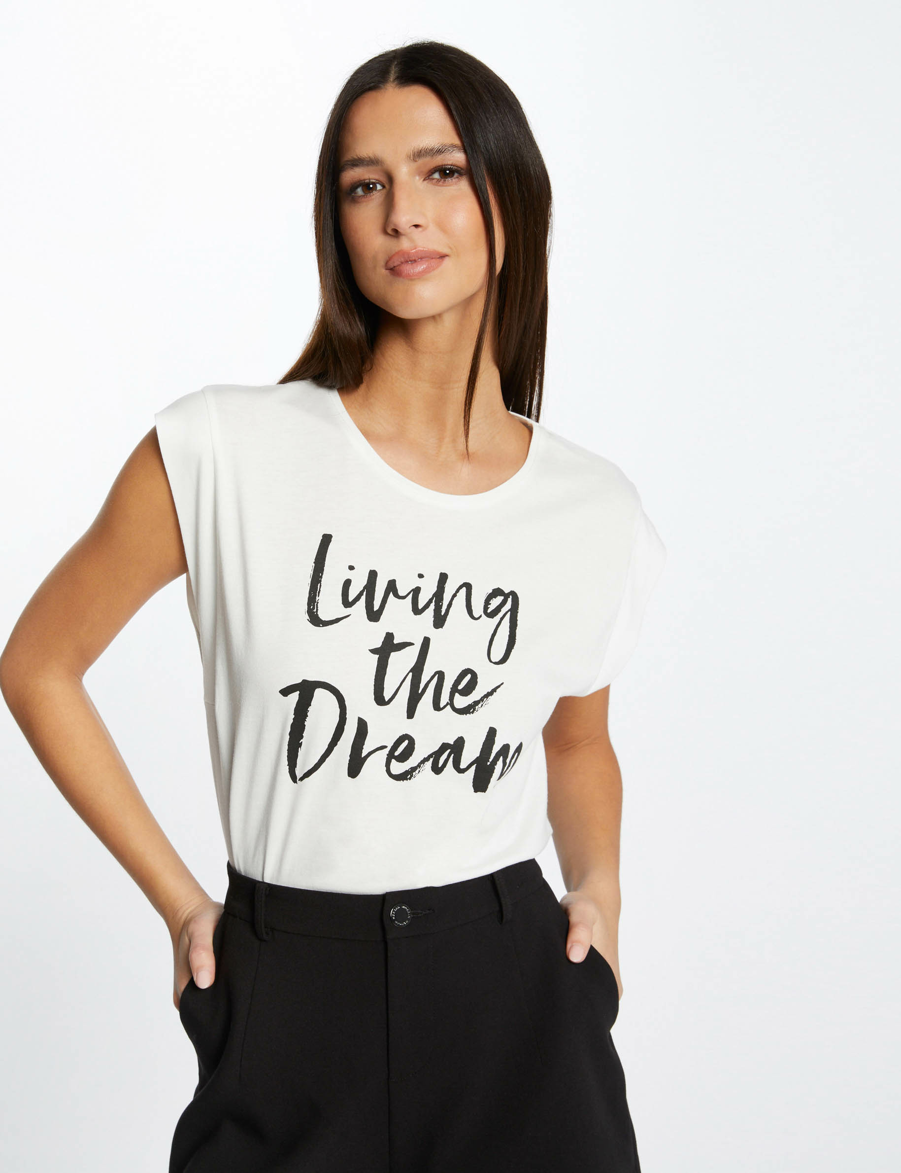short sleeved t shirt with message ecru women Short-sleeved t-shirt with message ecru women