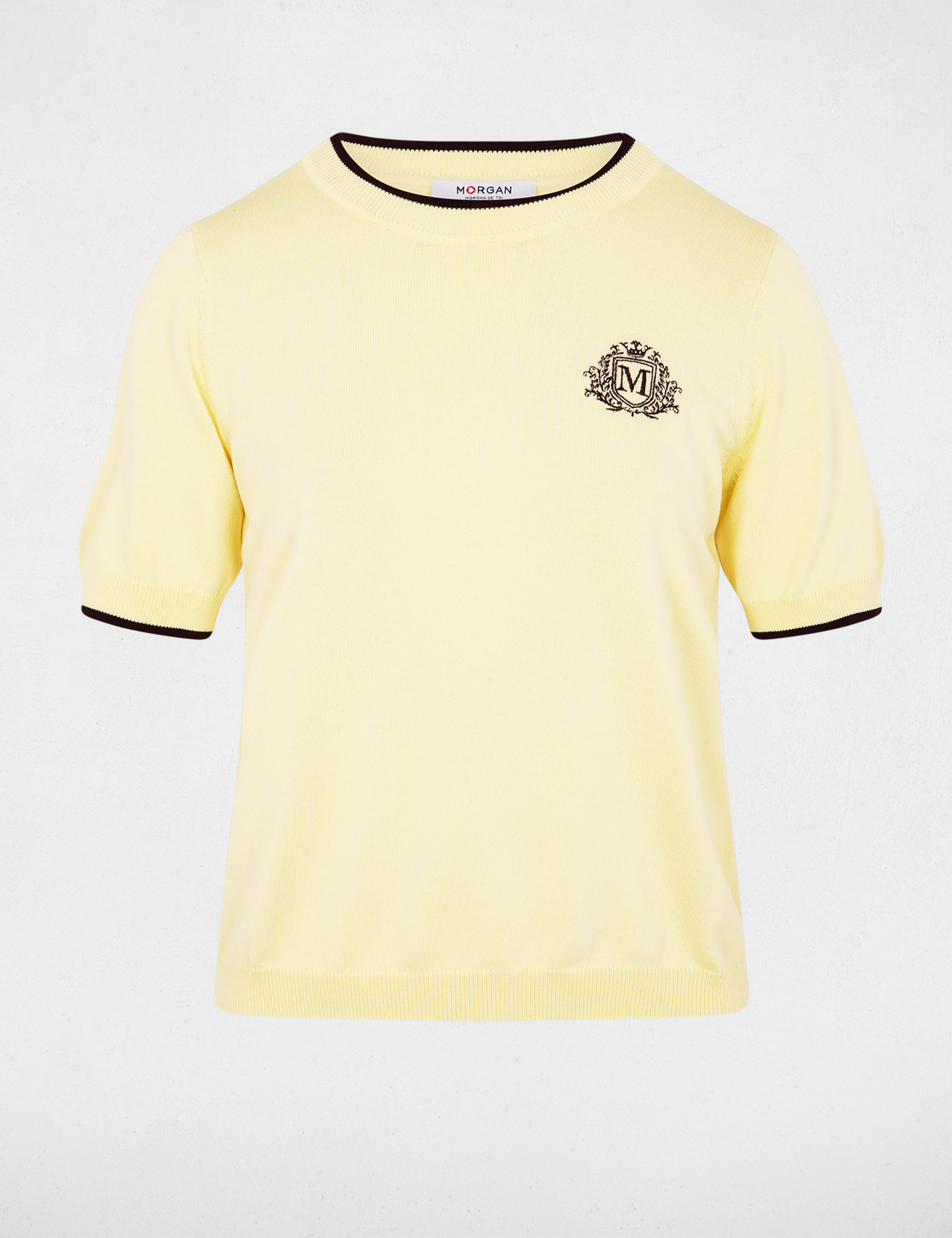 Short-sleeve sweater pastel yellow women