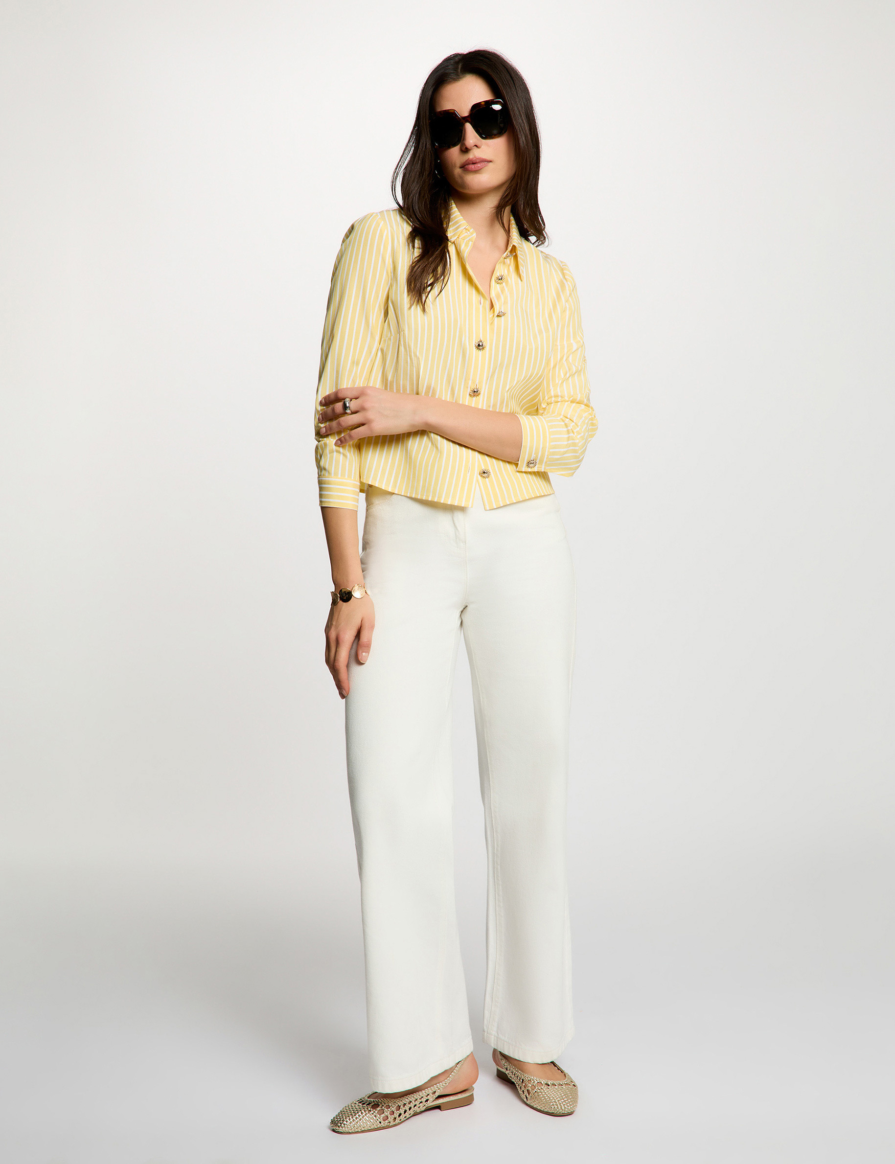 Cropped striped shirt light yellow women