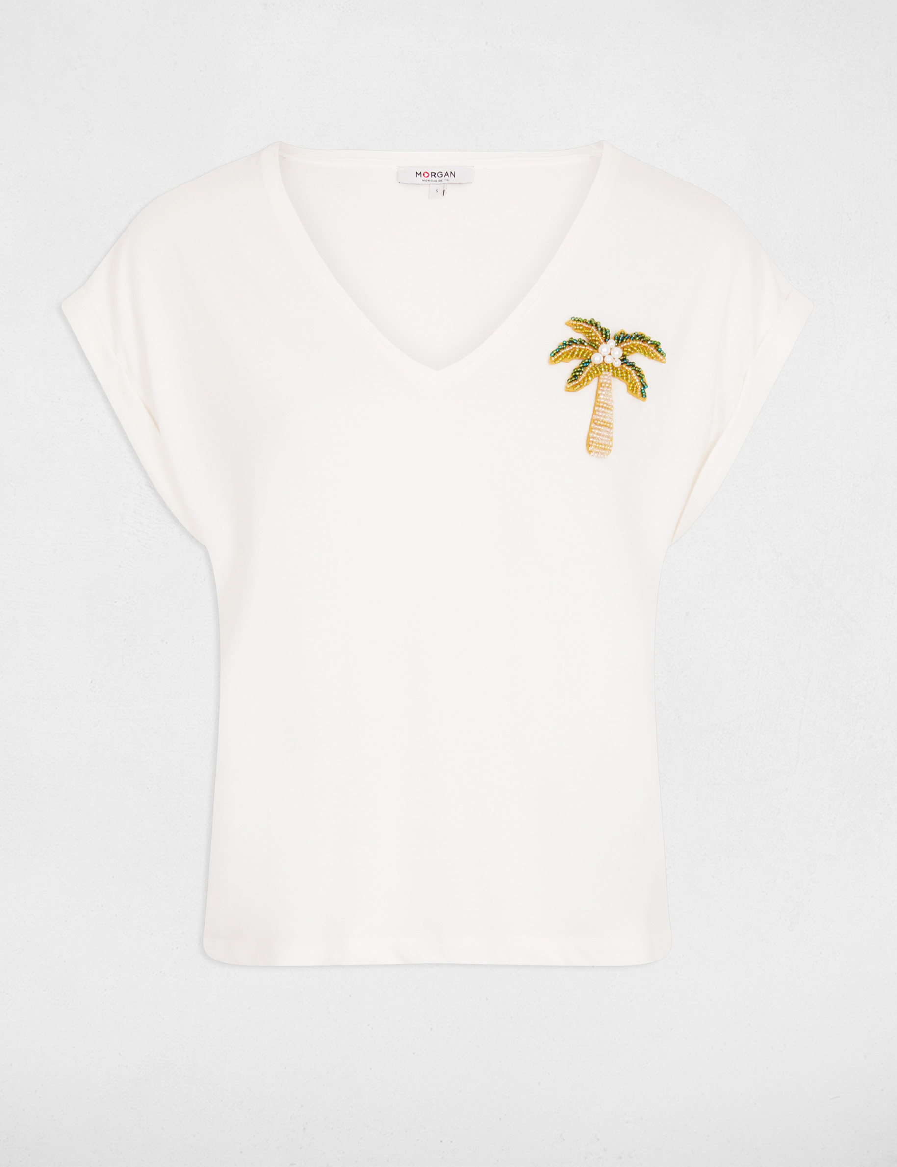 V-neck short-sleeve t-shirt white women