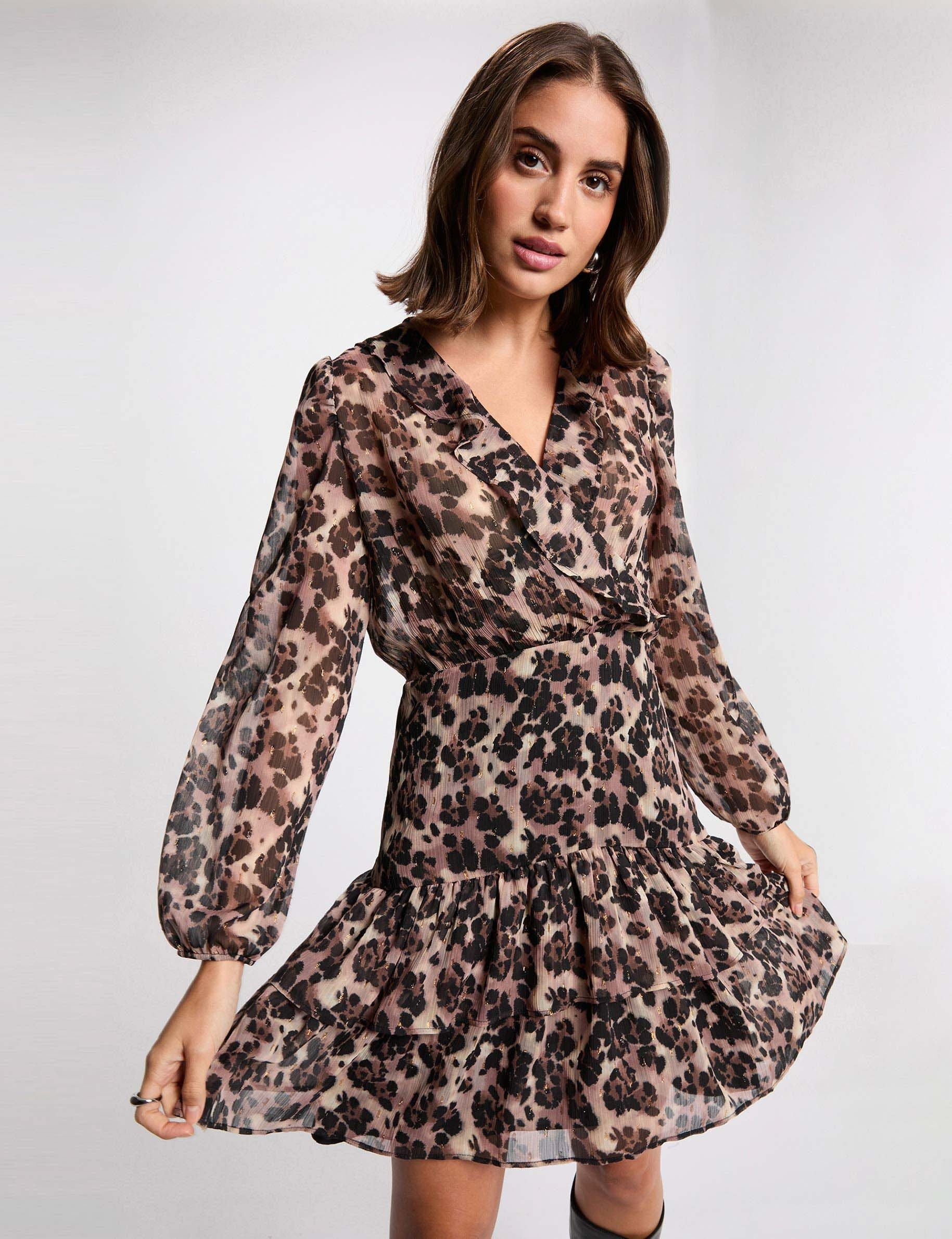 Robe courte col v multicolore femme