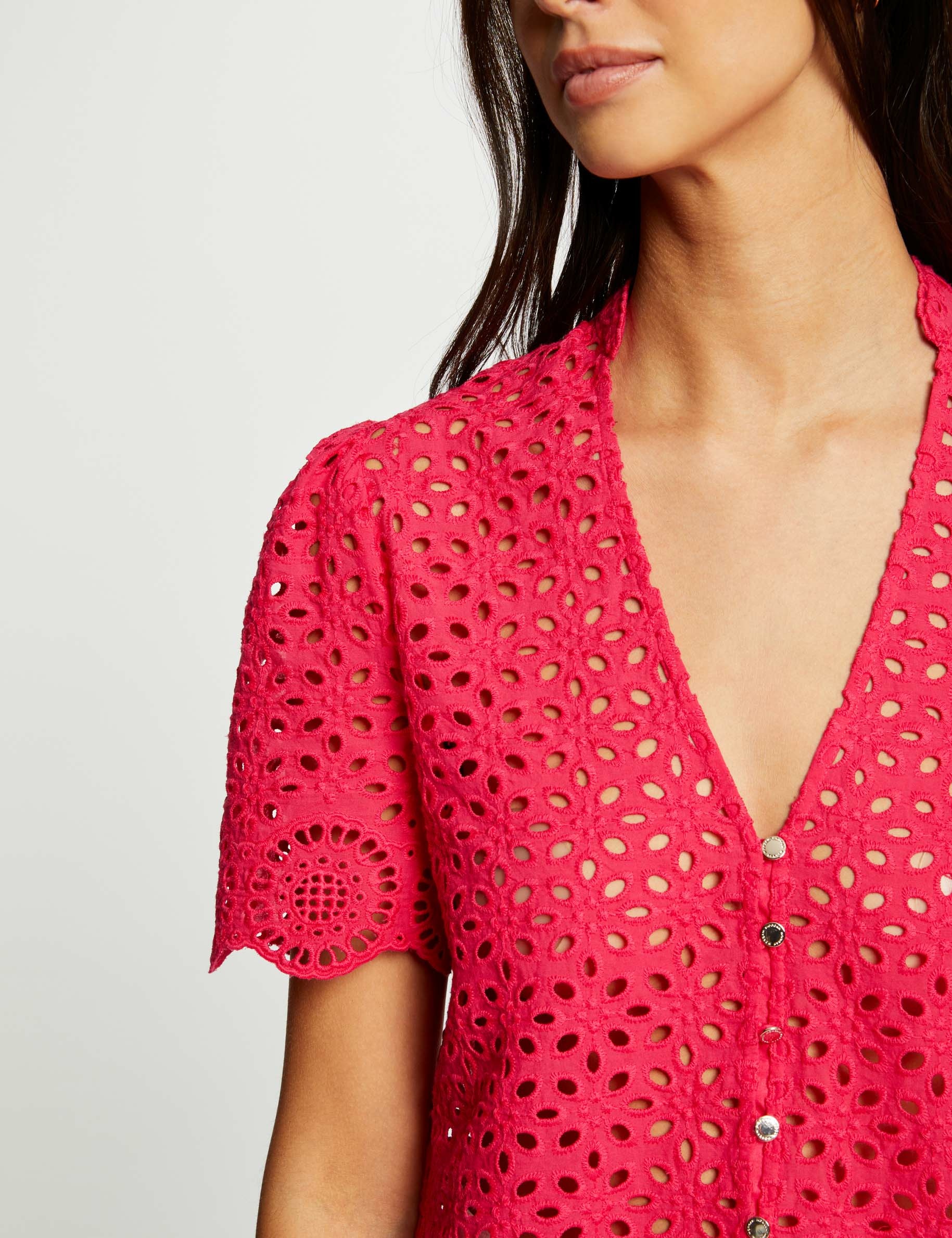 shirt with english embroidery raspberry women Shirt with English embroidery raspberry women