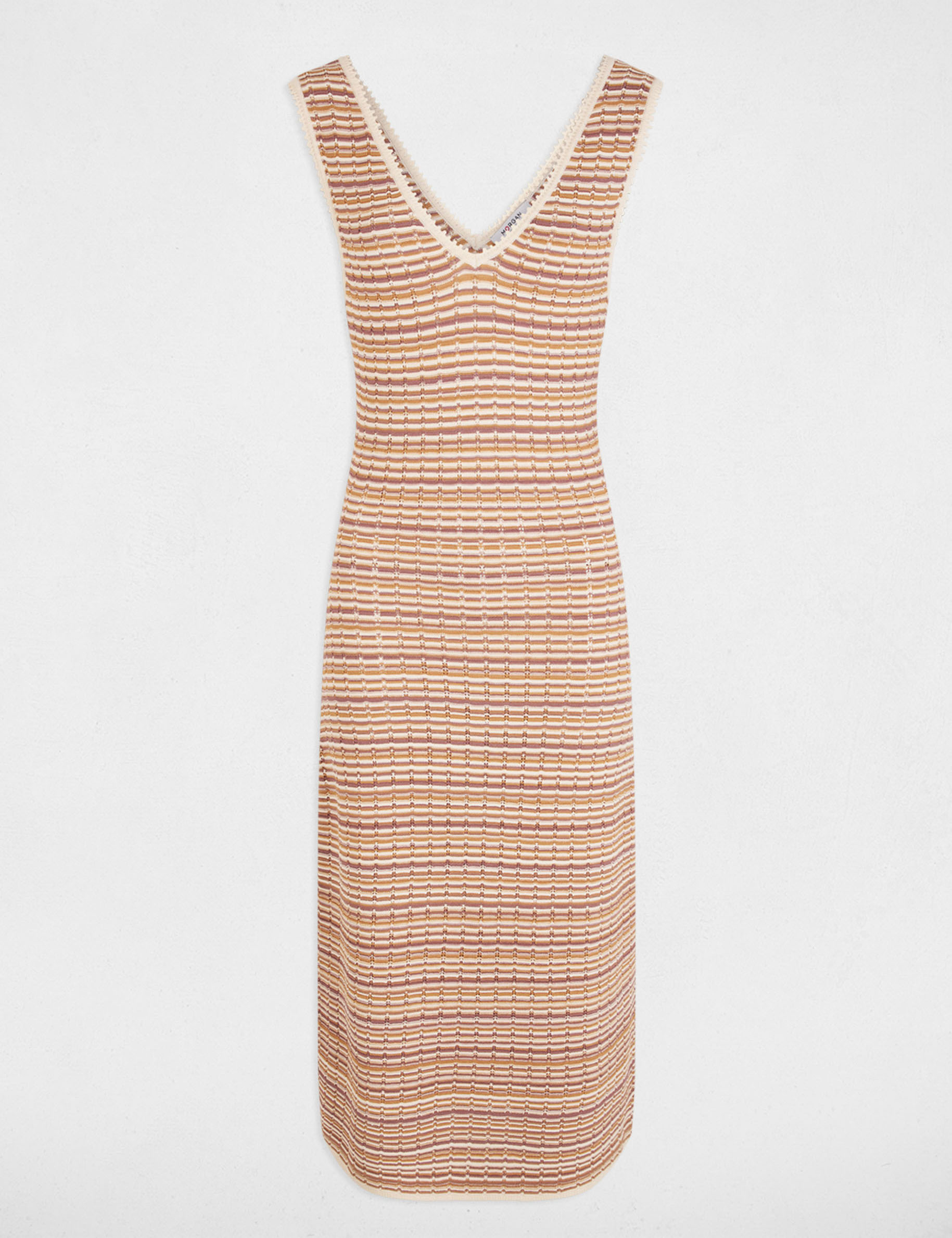 Knitted v-neck dress beige women