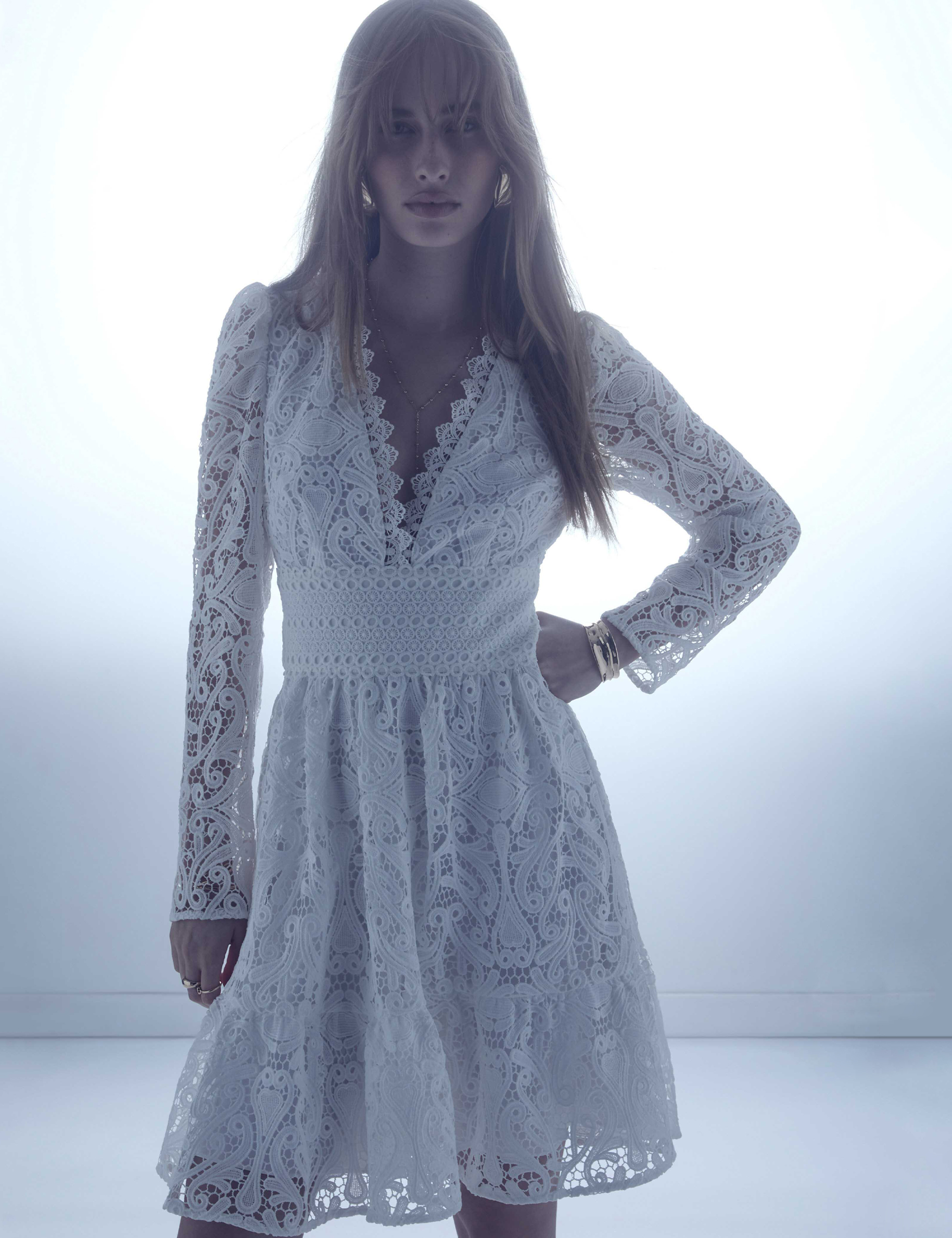 A-line mini lace dress white women