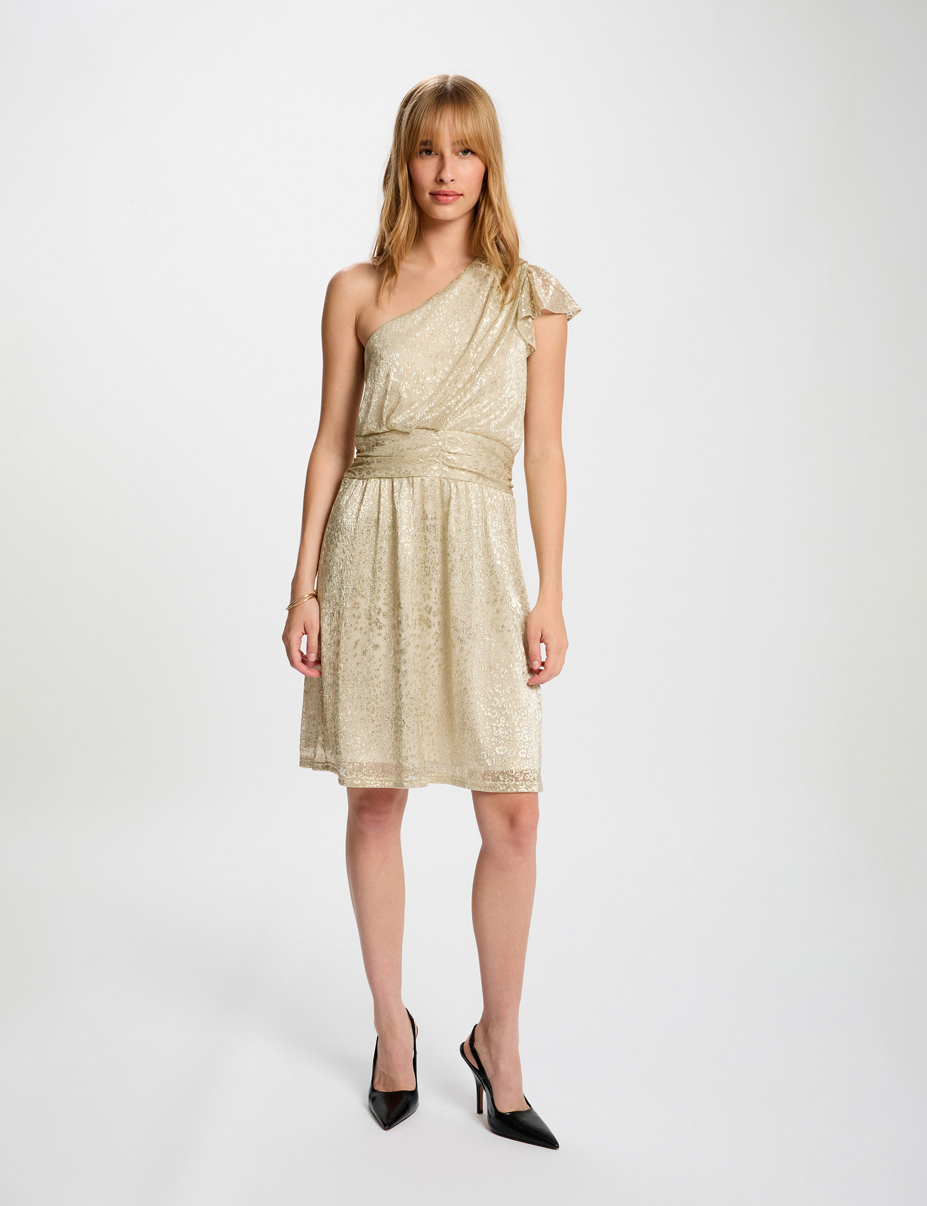 Asymmetric voile dress gold yellow women