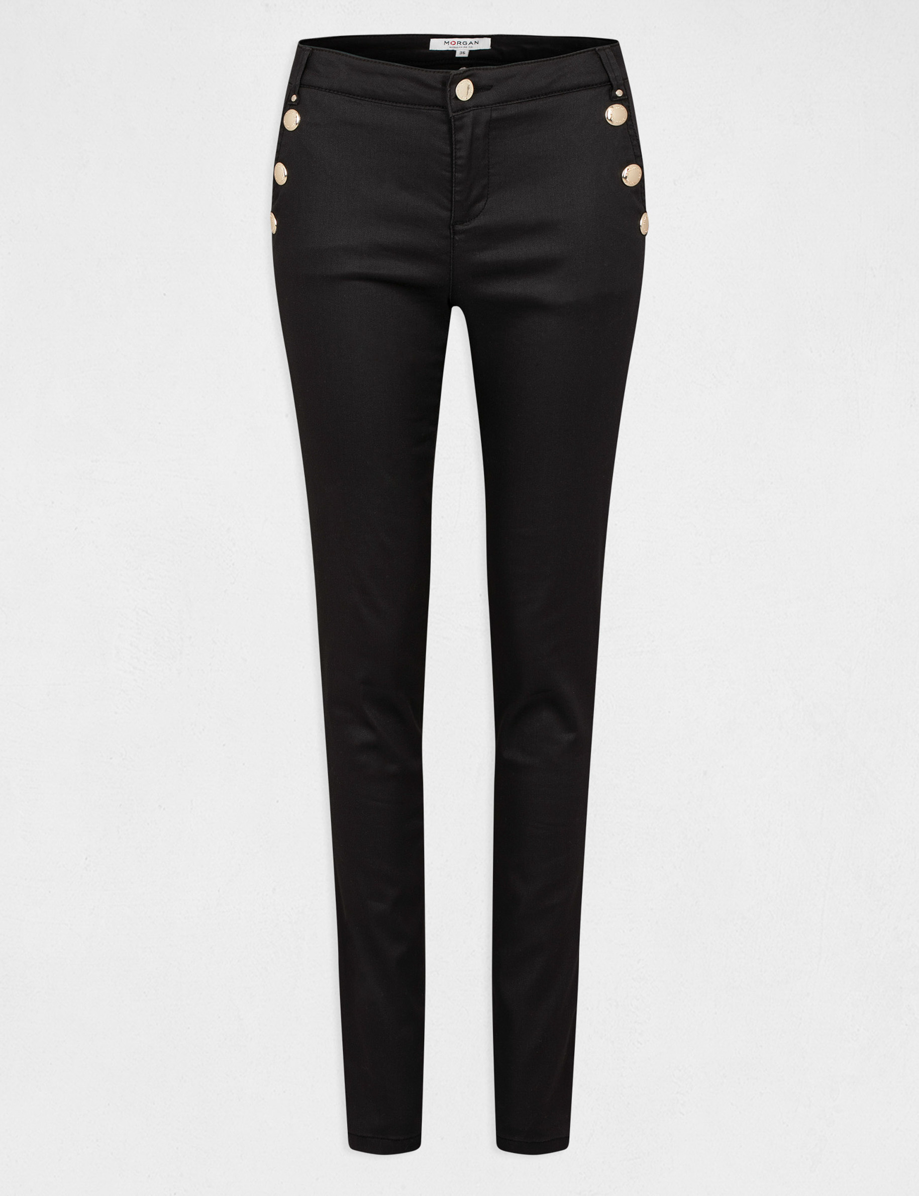 Slim trousers wet effect with buttons black ladies'