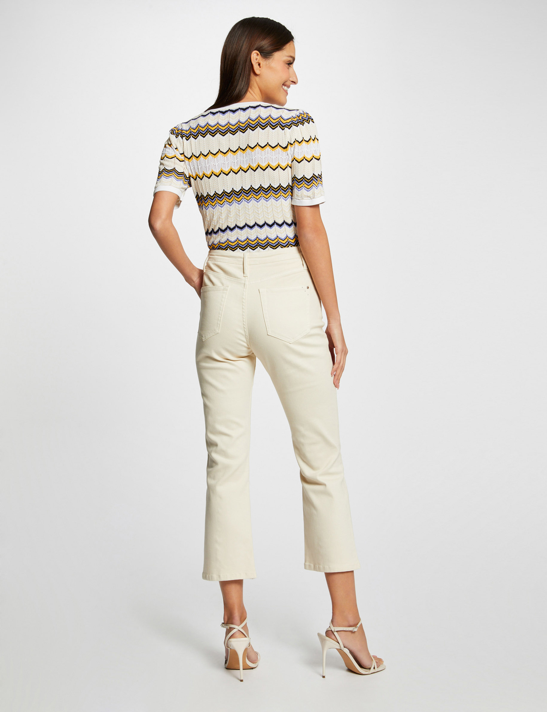 Short-sleeved jumper chevron print ivory ladies' Short-sleeved jumper chevron print ivory ladies'