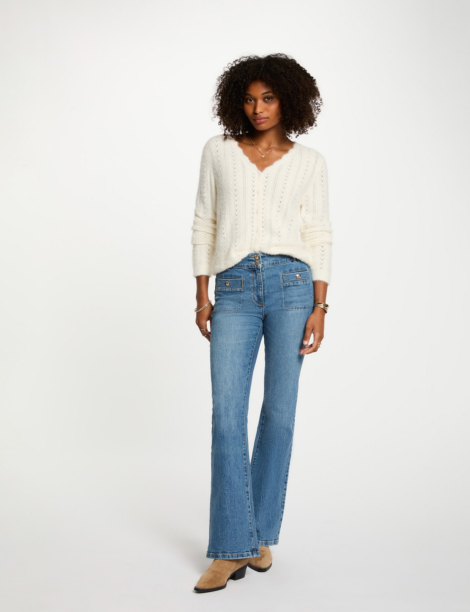Bootcut jeans with braided detail stone wash denim women