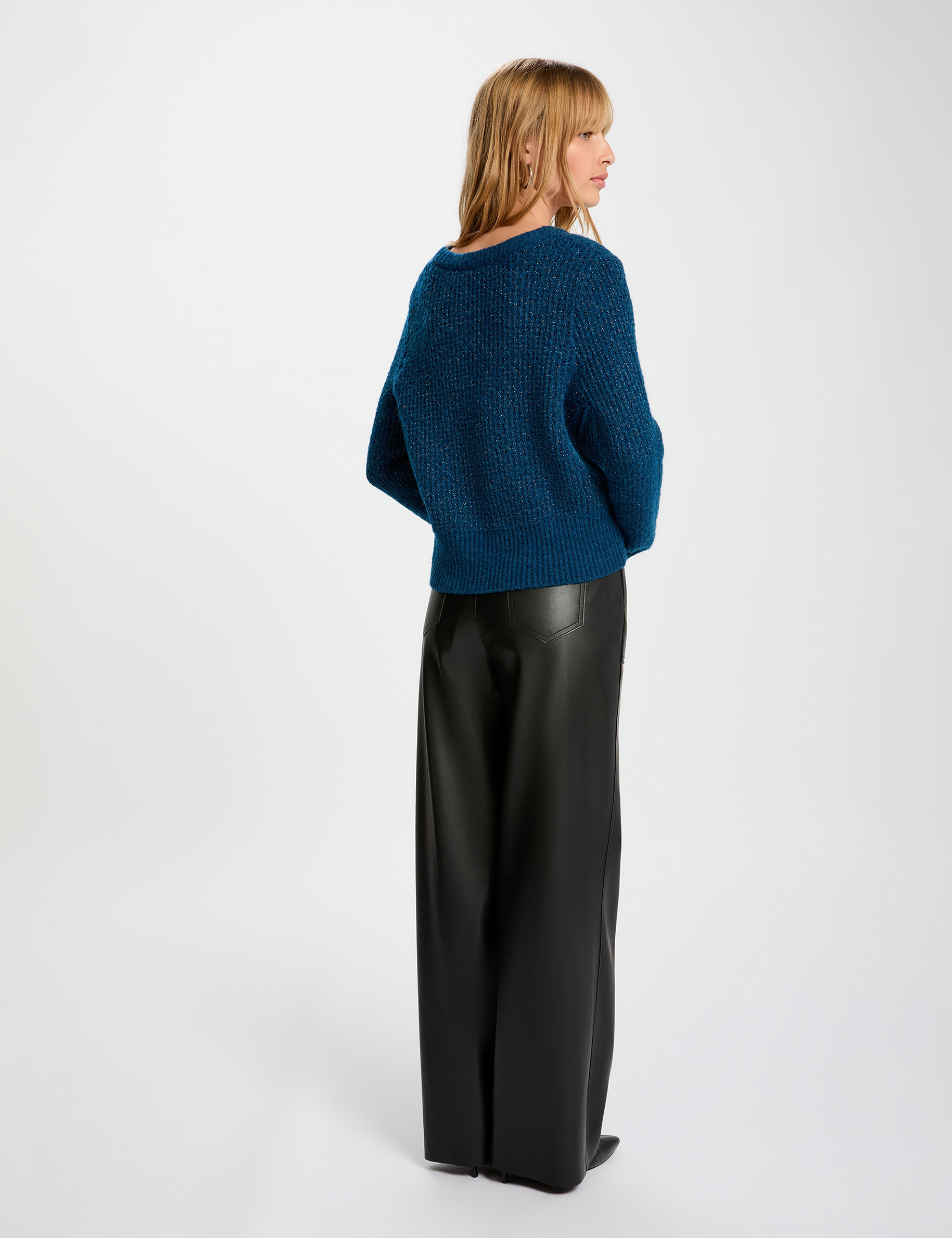 Jumper round neck long sleeves petroleum blue women