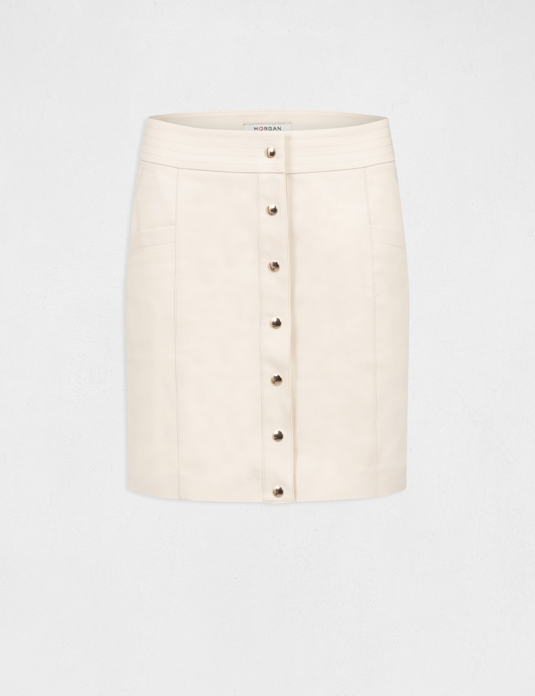 buttoned high waisted straight skirt ivory ladies Buttoned high-waisted straight skirt ivory ladies'