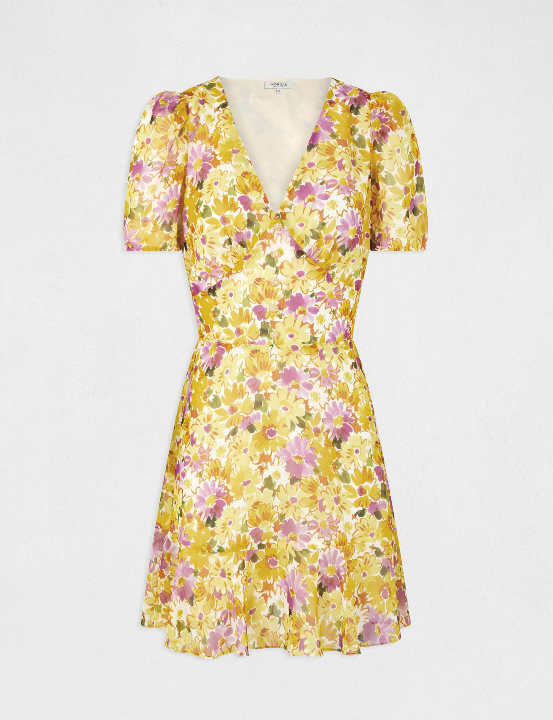 A-line dress ruffles and floral print multico ladies' A-line dress ruffles and floral print multico ladies'