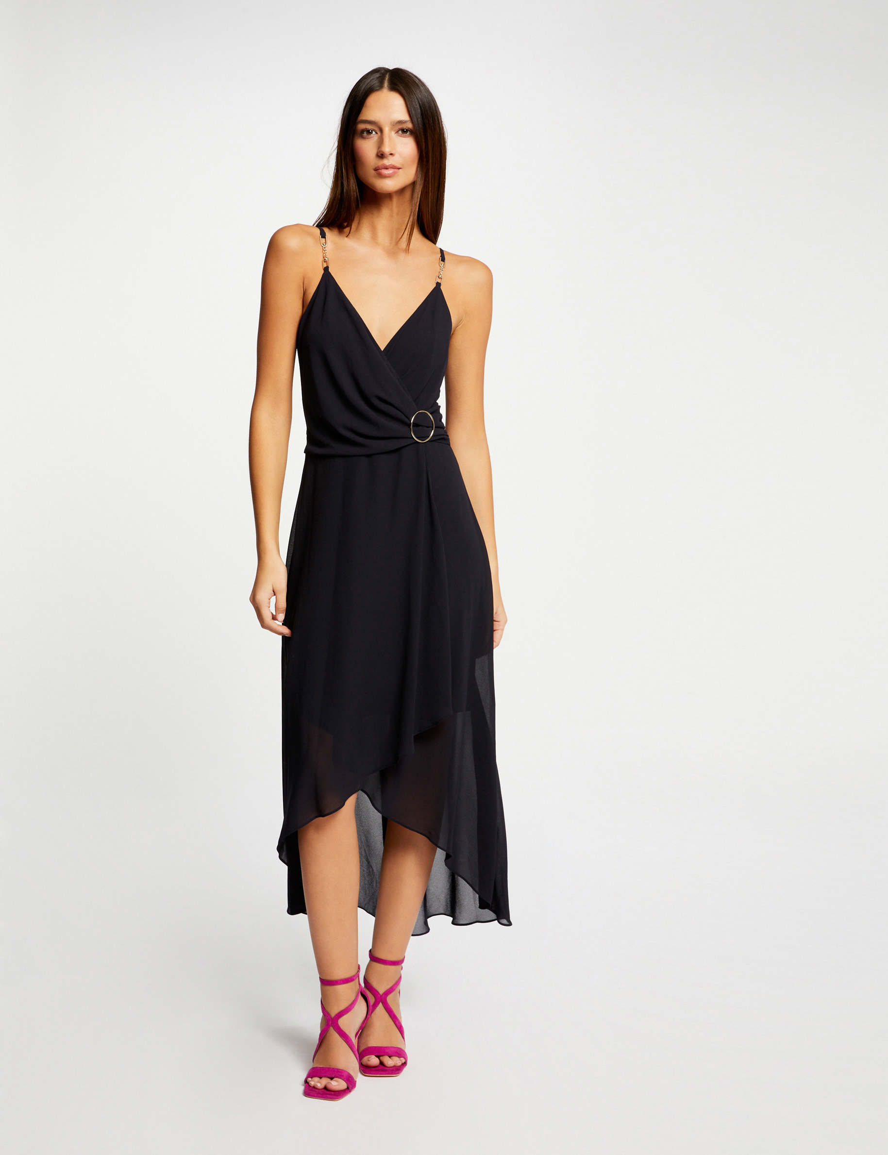 Midi dress with thin straps navy ladies'