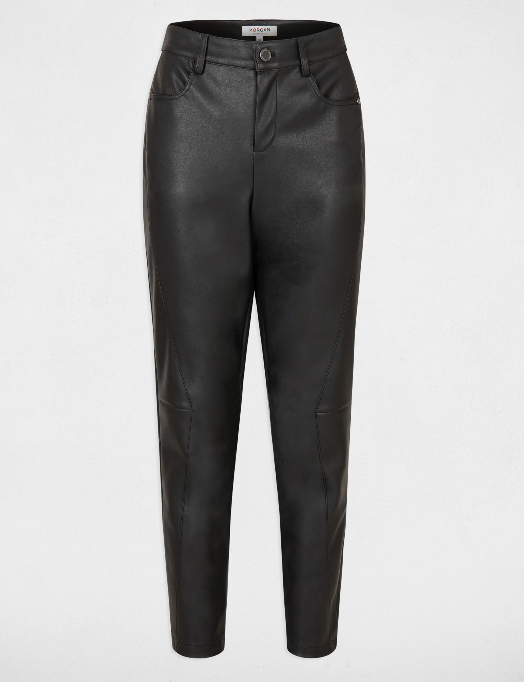 Cropped slim faux leather trousers black ladies Morgan