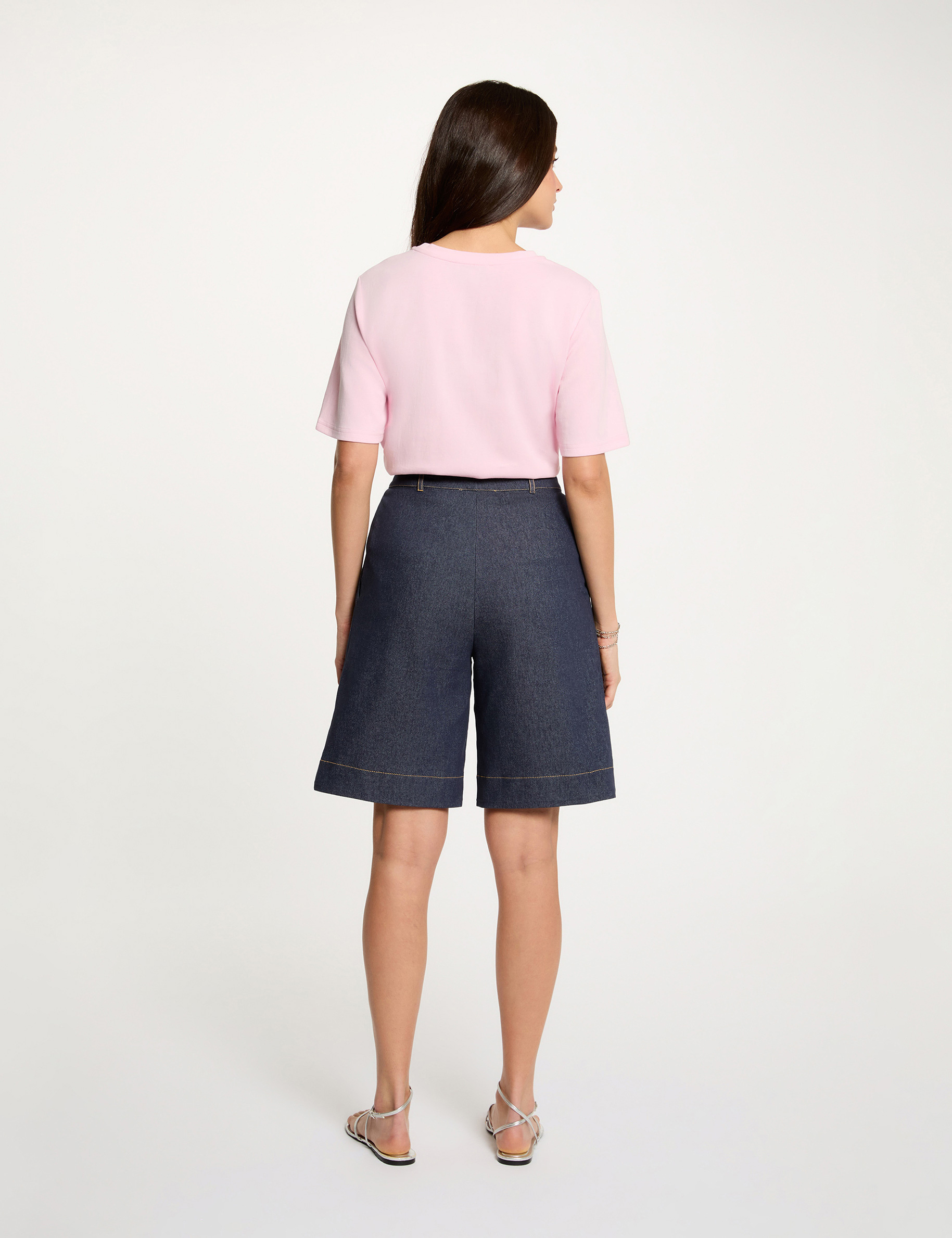Wide denim shorts raw denim women