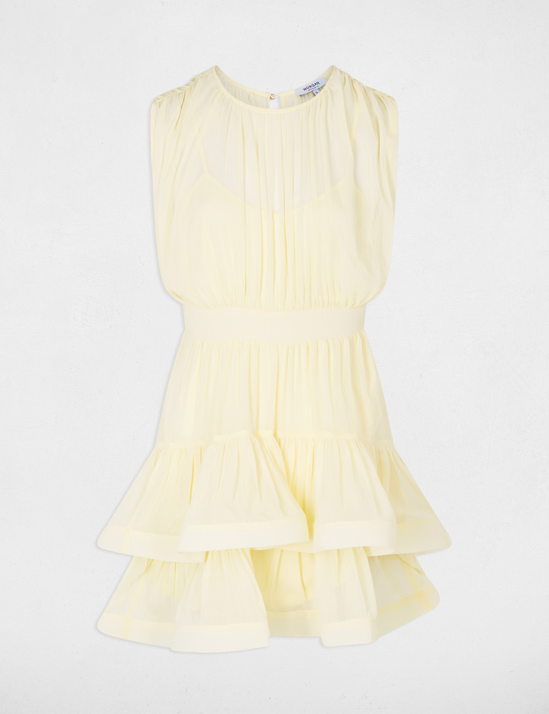 Short dress with high neck pastel yellow women