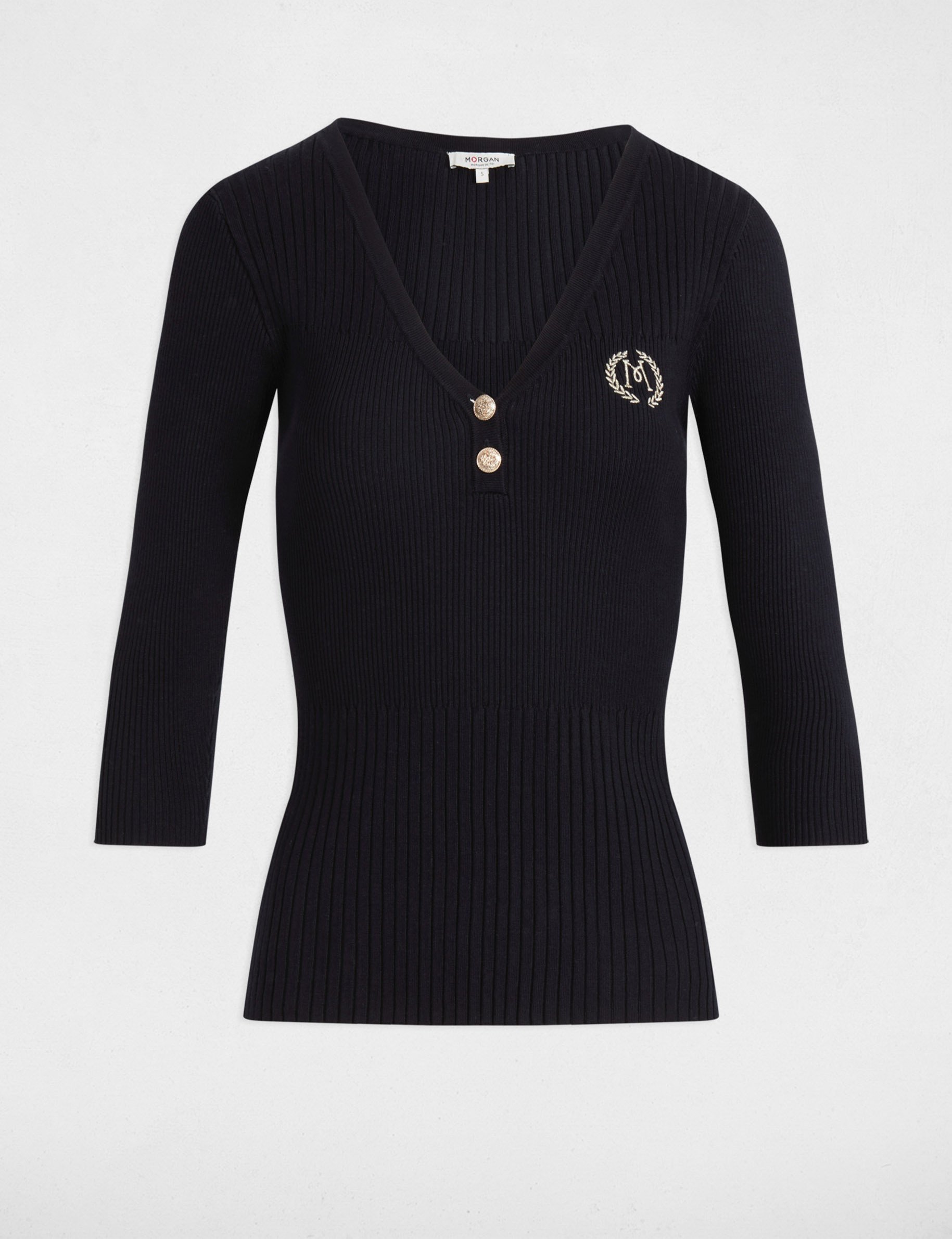 pull col en v cotele bleu marine femme Pull col en V côtelé bleu marine femme