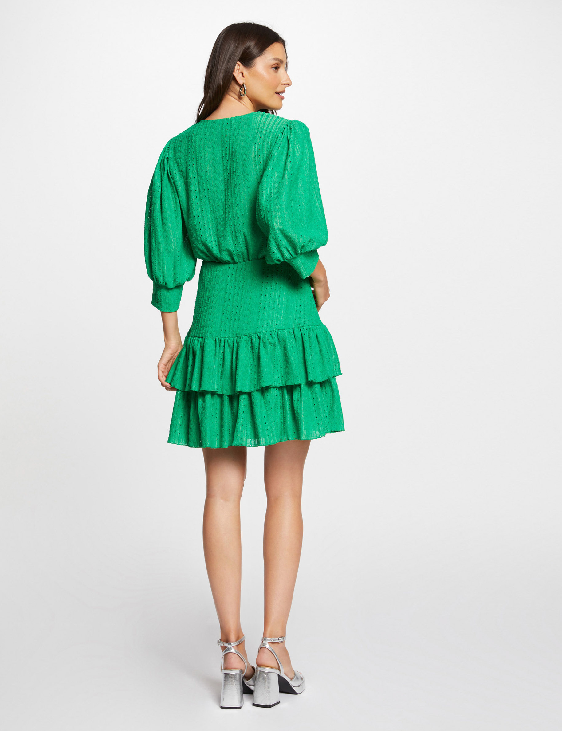 robe courte evasee brodee vert femme Robe courte évasée brodée vert femme