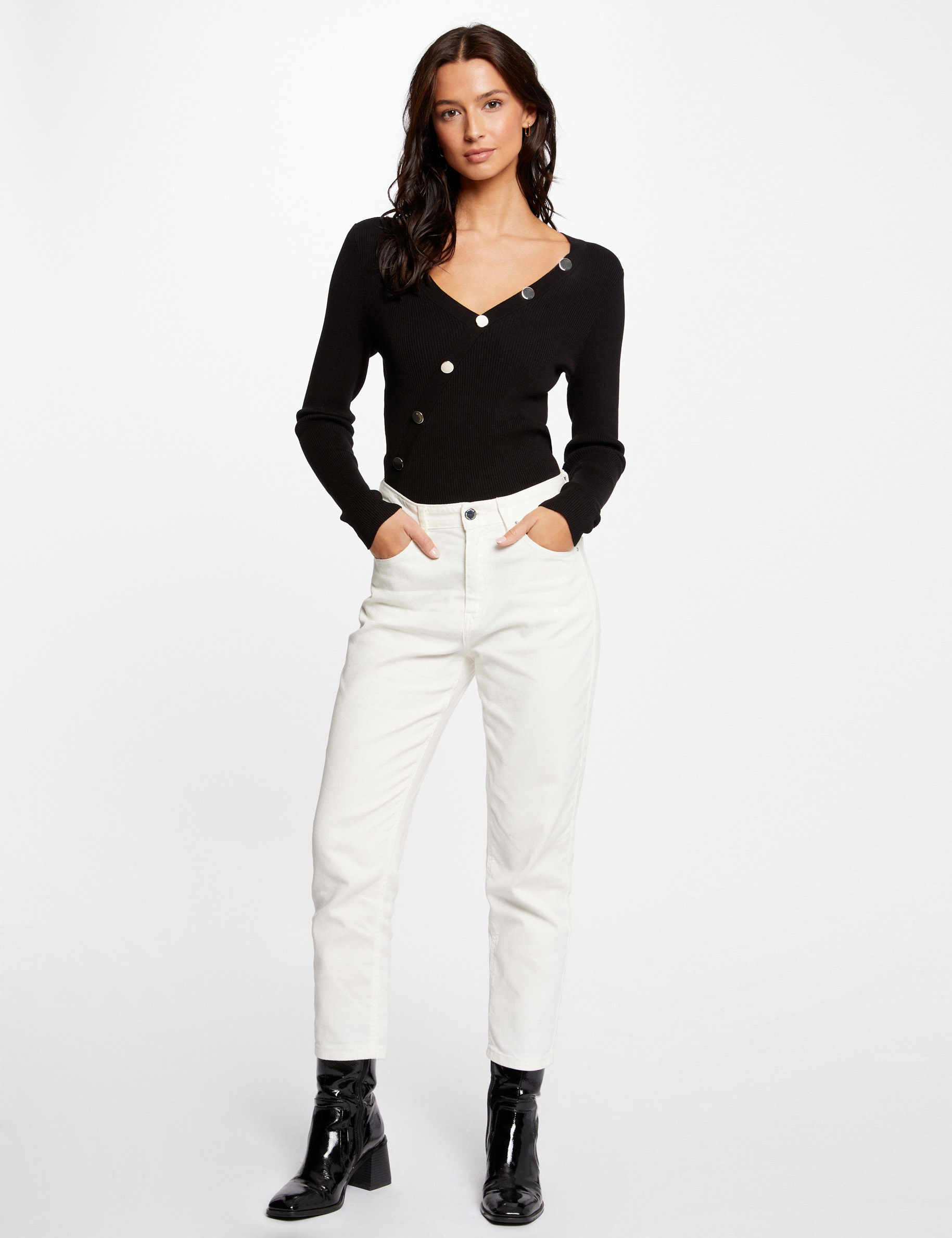 Long-sleeved jumper with buttons black ladies'