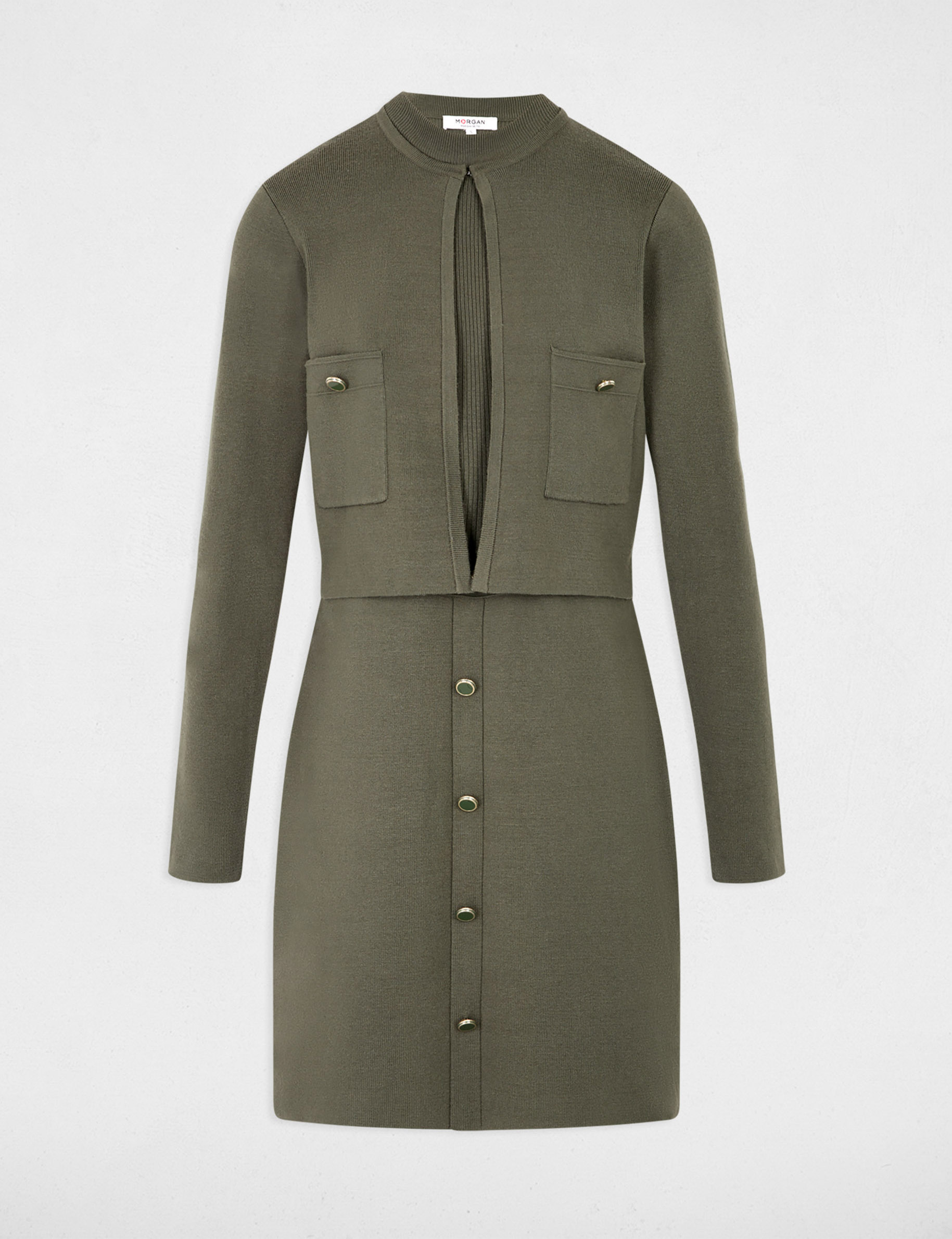 short 2 in 1 effect dress khaki green women Short 2-in-1 effect dress khaki green women