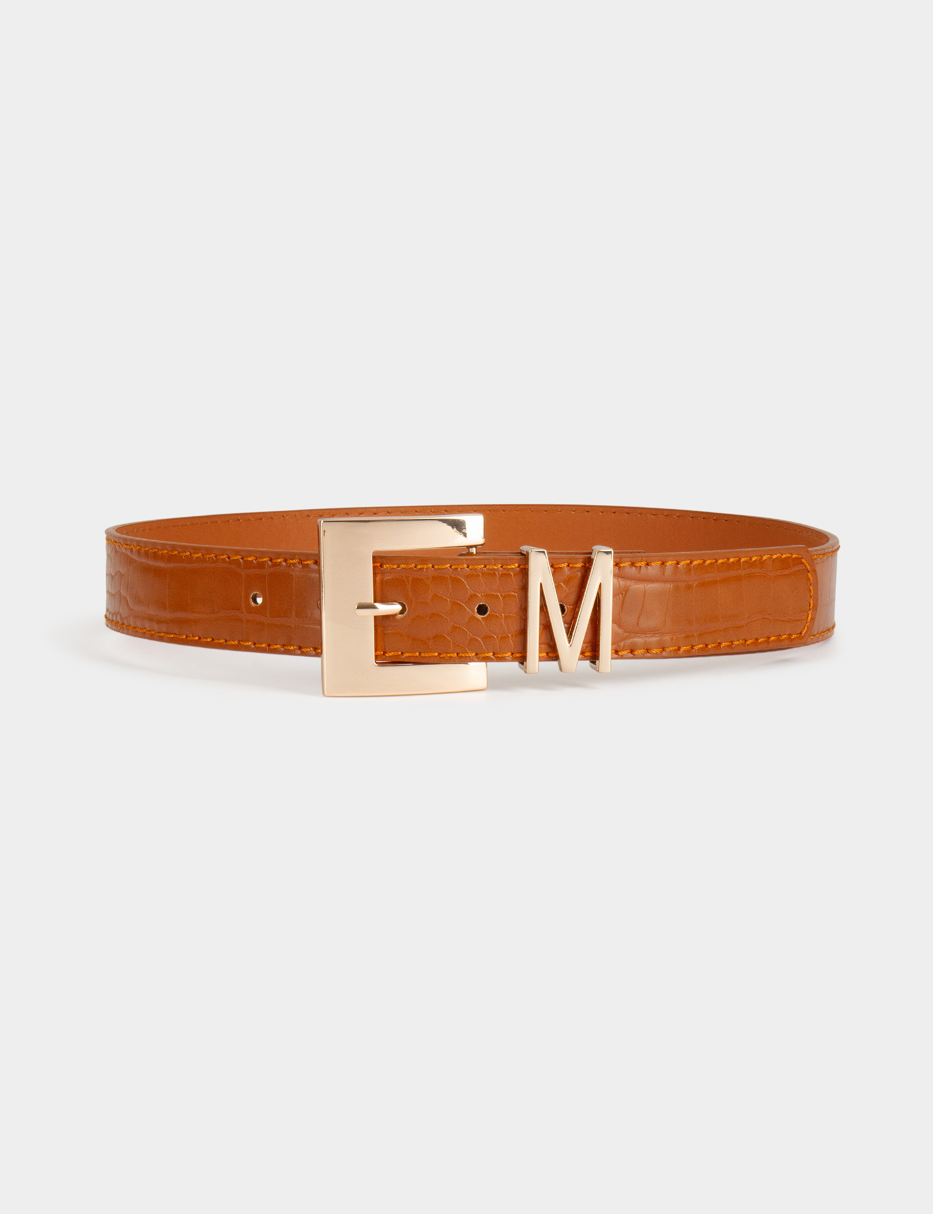 Belt with croc effect and M loop caramel ladies'