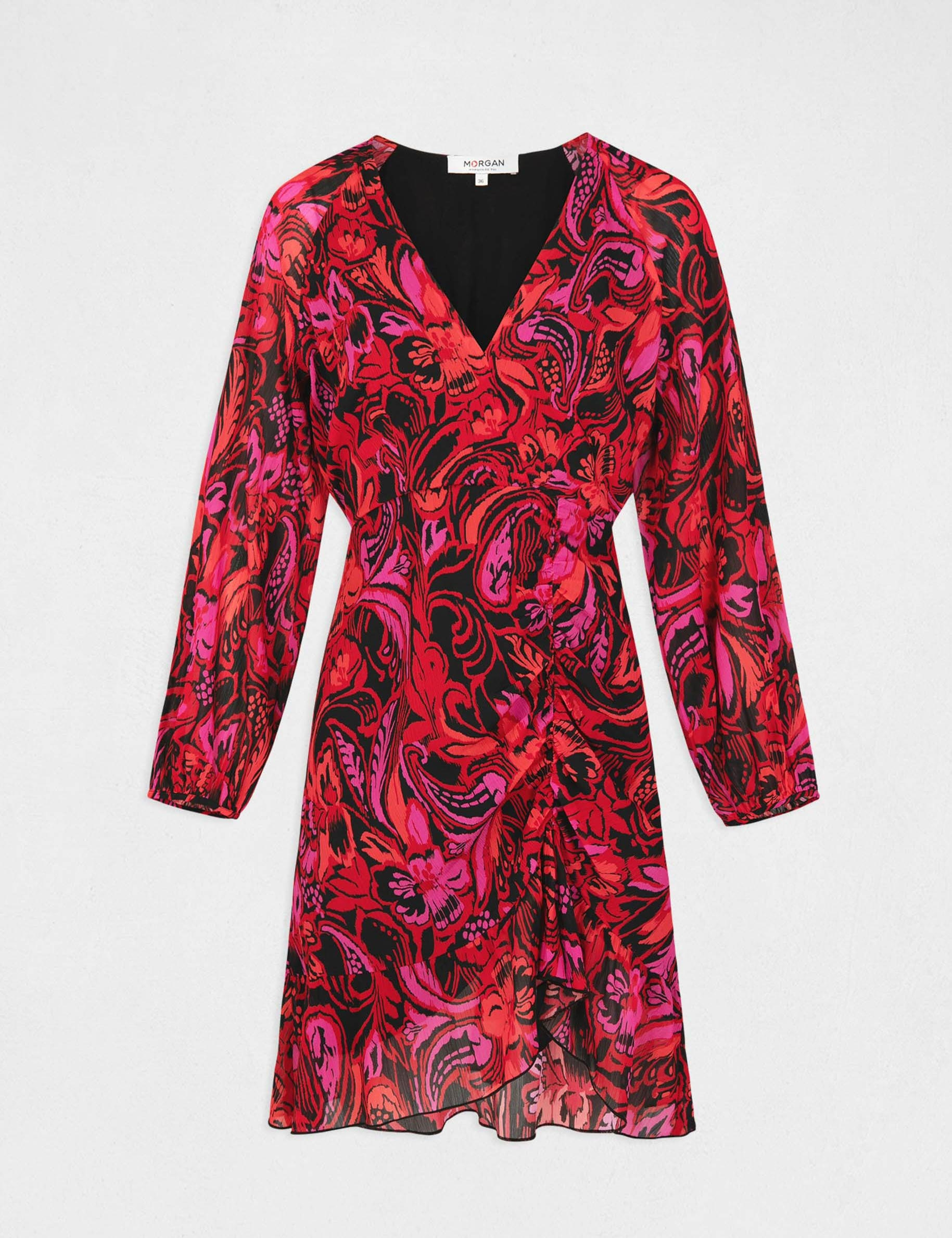 Shirred straight dress vegetal print multico ladies' Shirred straight dress vegetal print multico ladies'