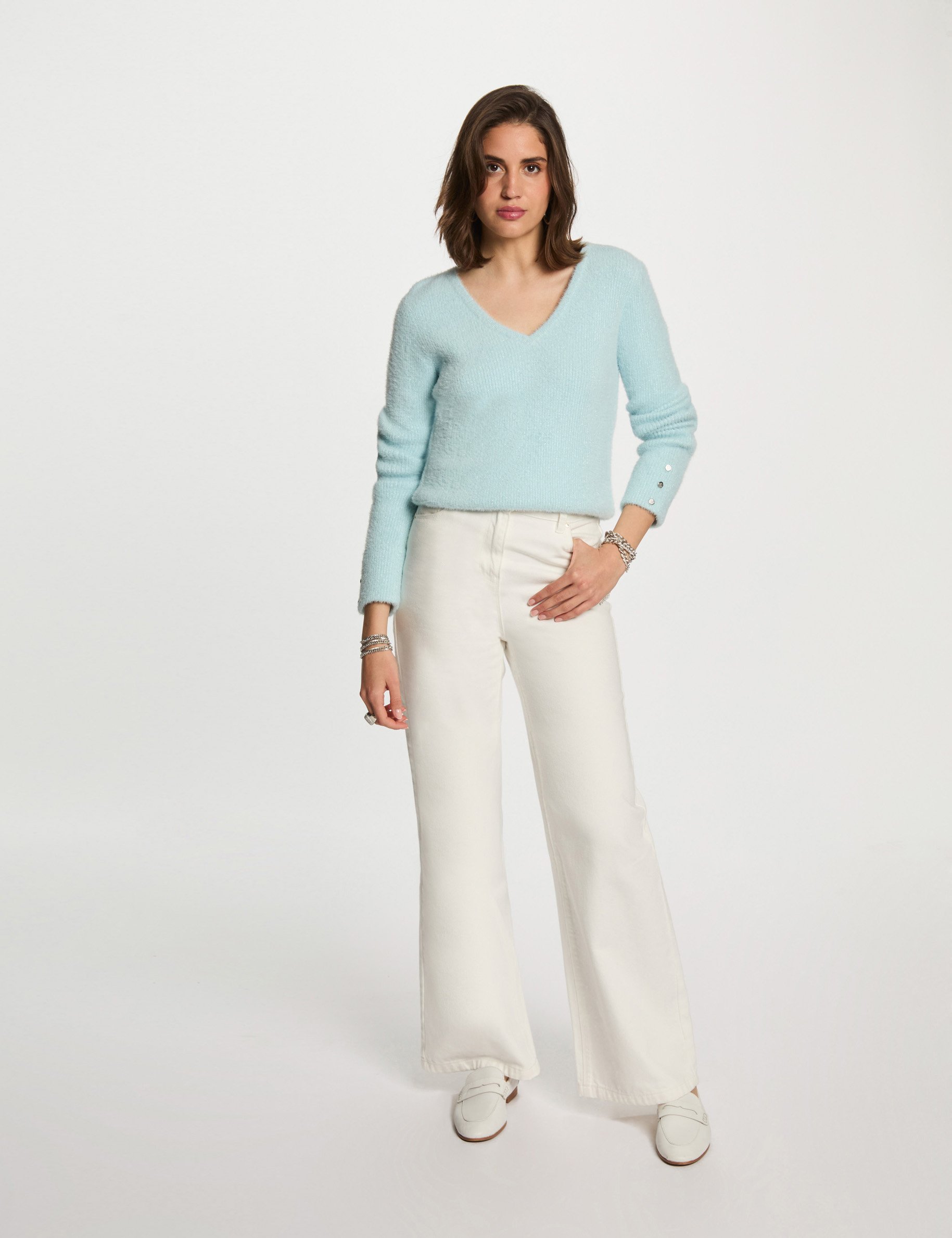 pull manches longues avec col en v bleu ciel femme Pull manches longues avec col en V bleu ciel femme