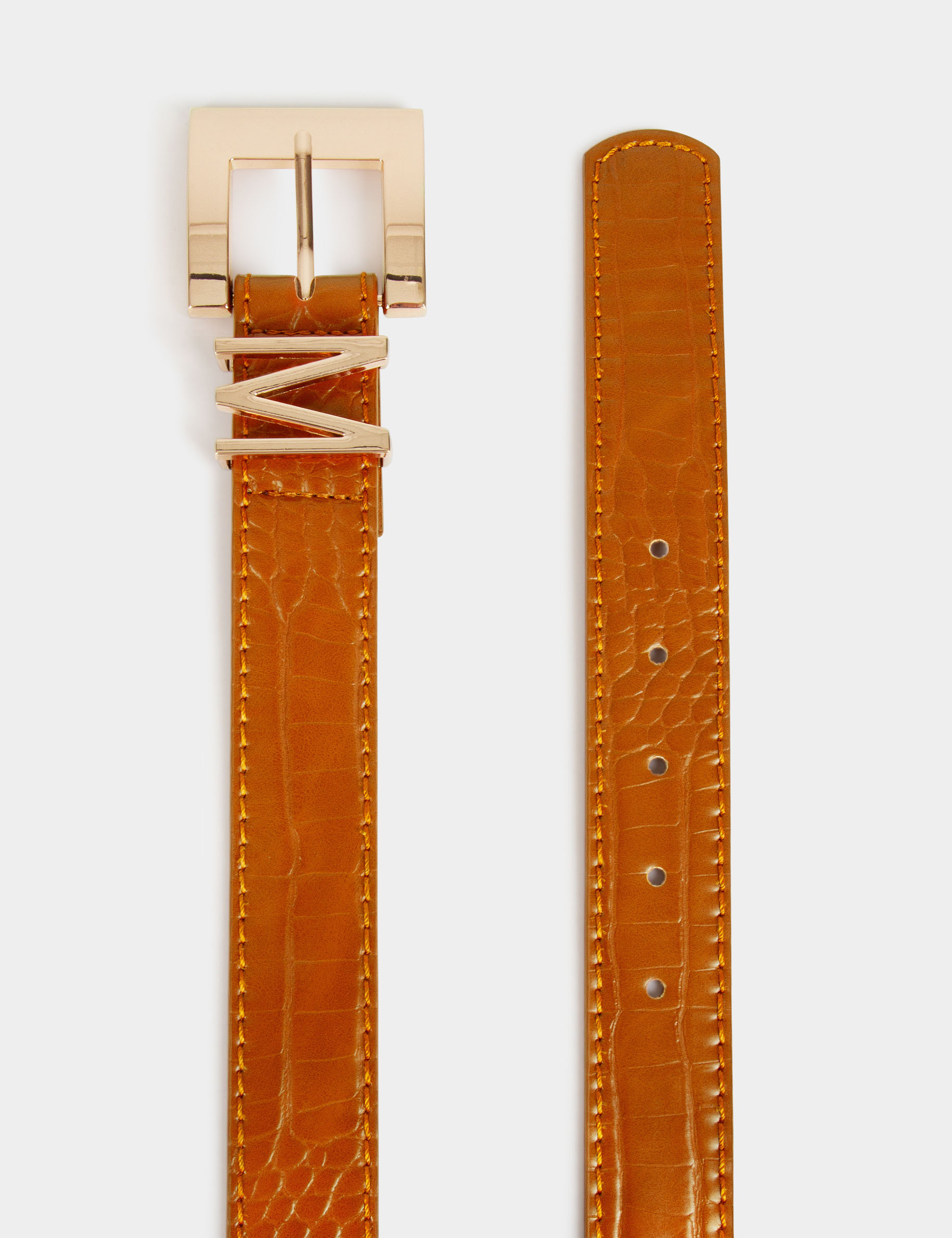 Belt with croc effect and M loop caramel ladies'