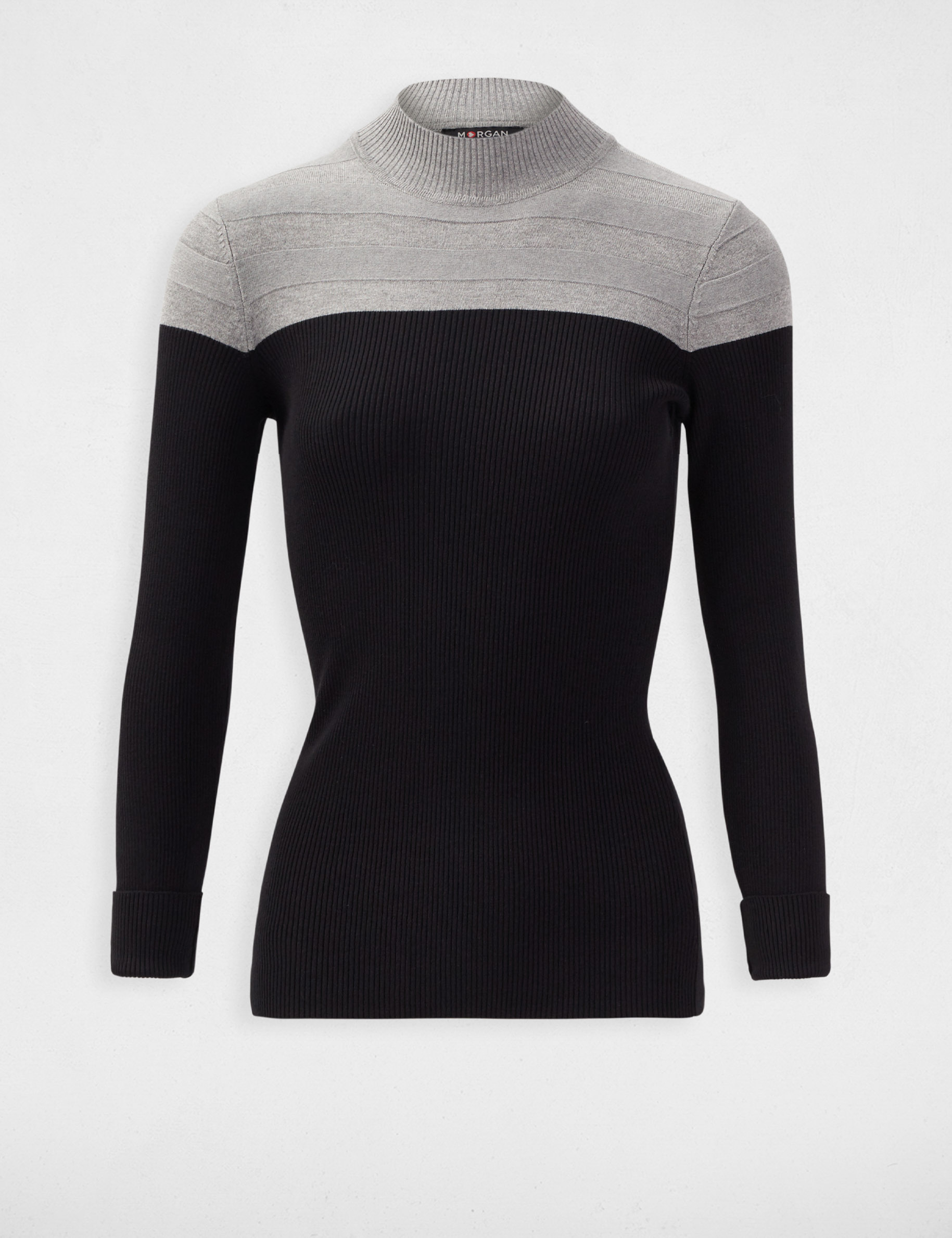 long sleeved jumper with high neck mid grey women Long-sleeved jumper with high neck mid-grey women
