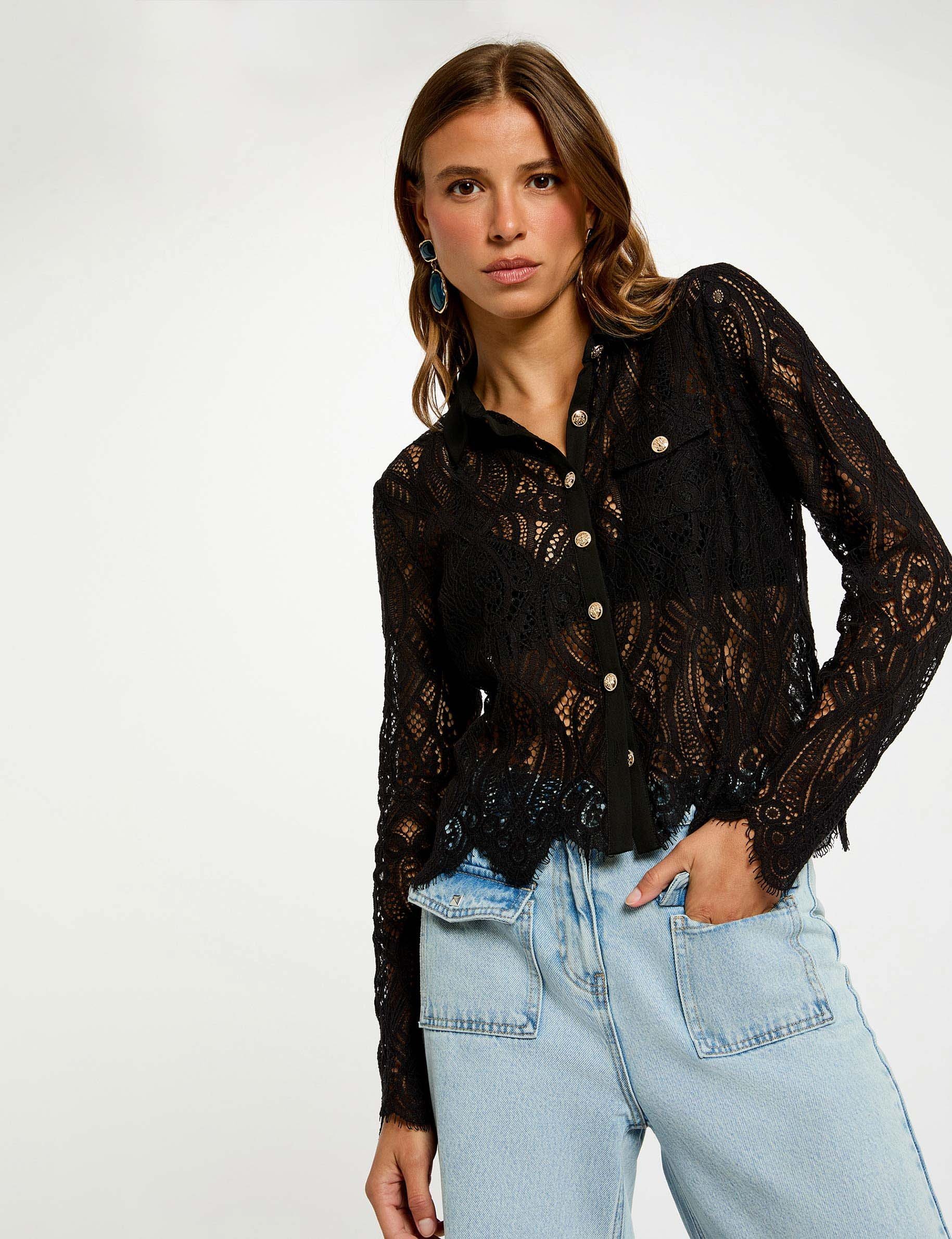 cropped lace shirt black women Cropped lace shirt black women