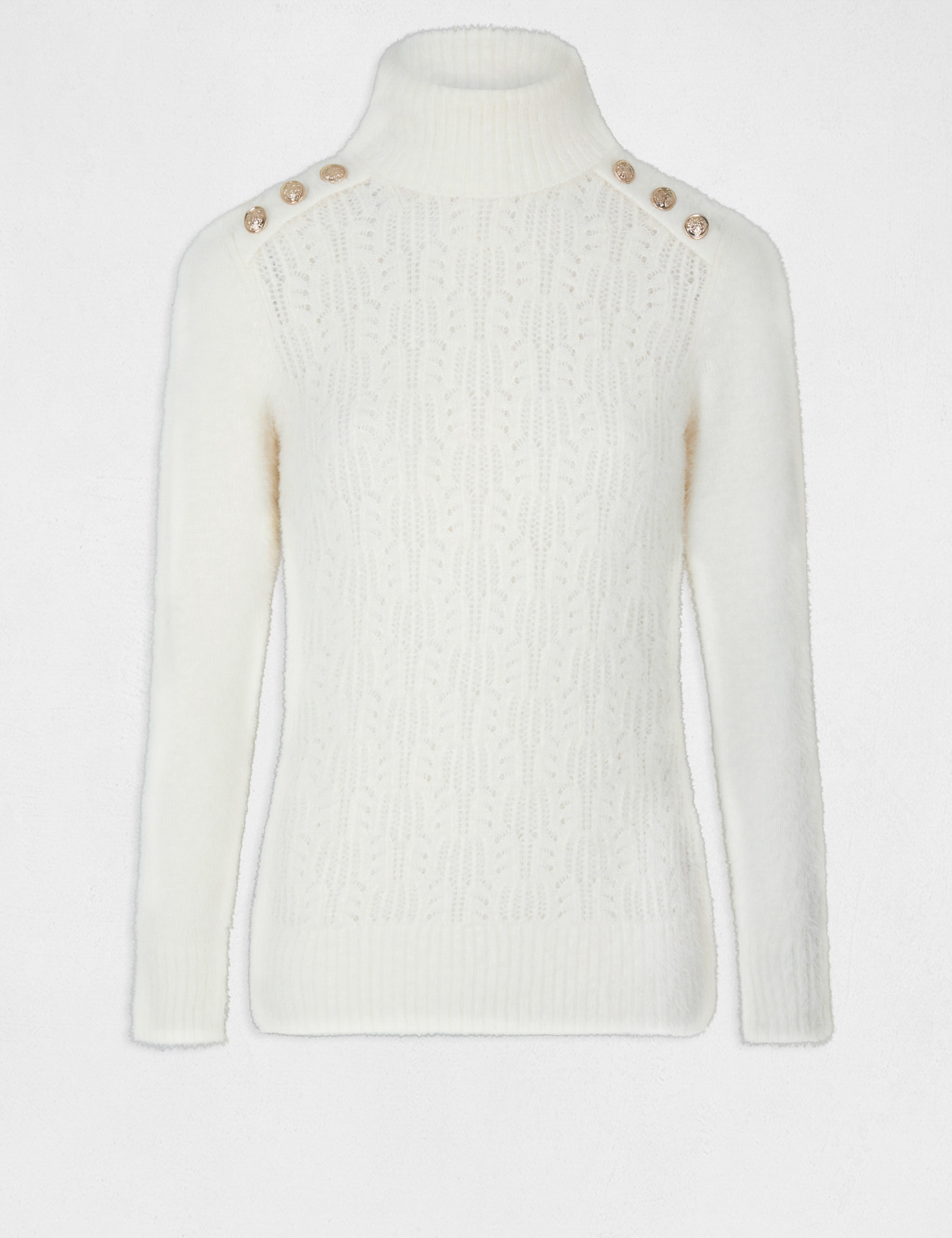 Long-sleeved openwork turtleneck jumper ecru ladies'