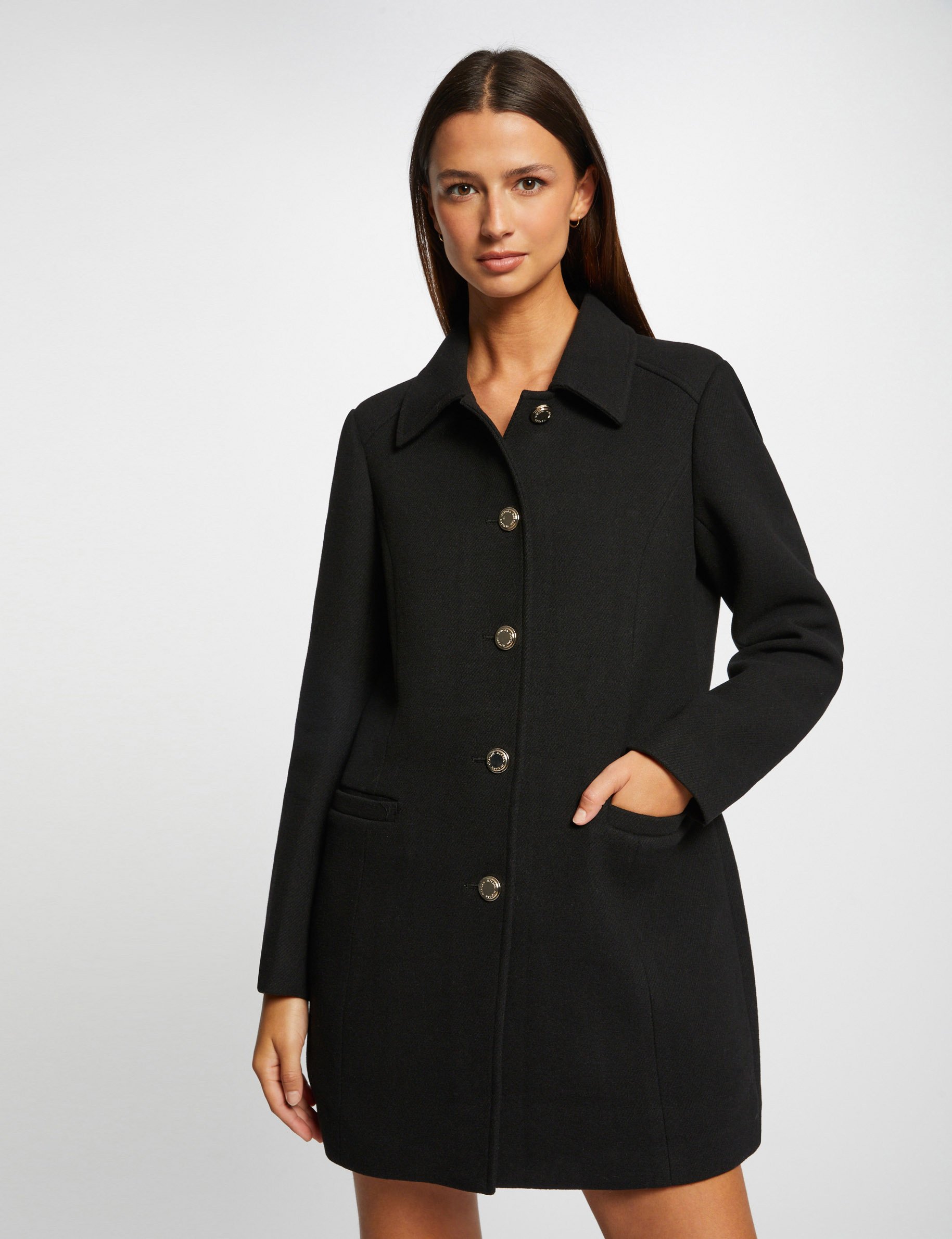 Long straight buttoned coat black ladies' | Morgan