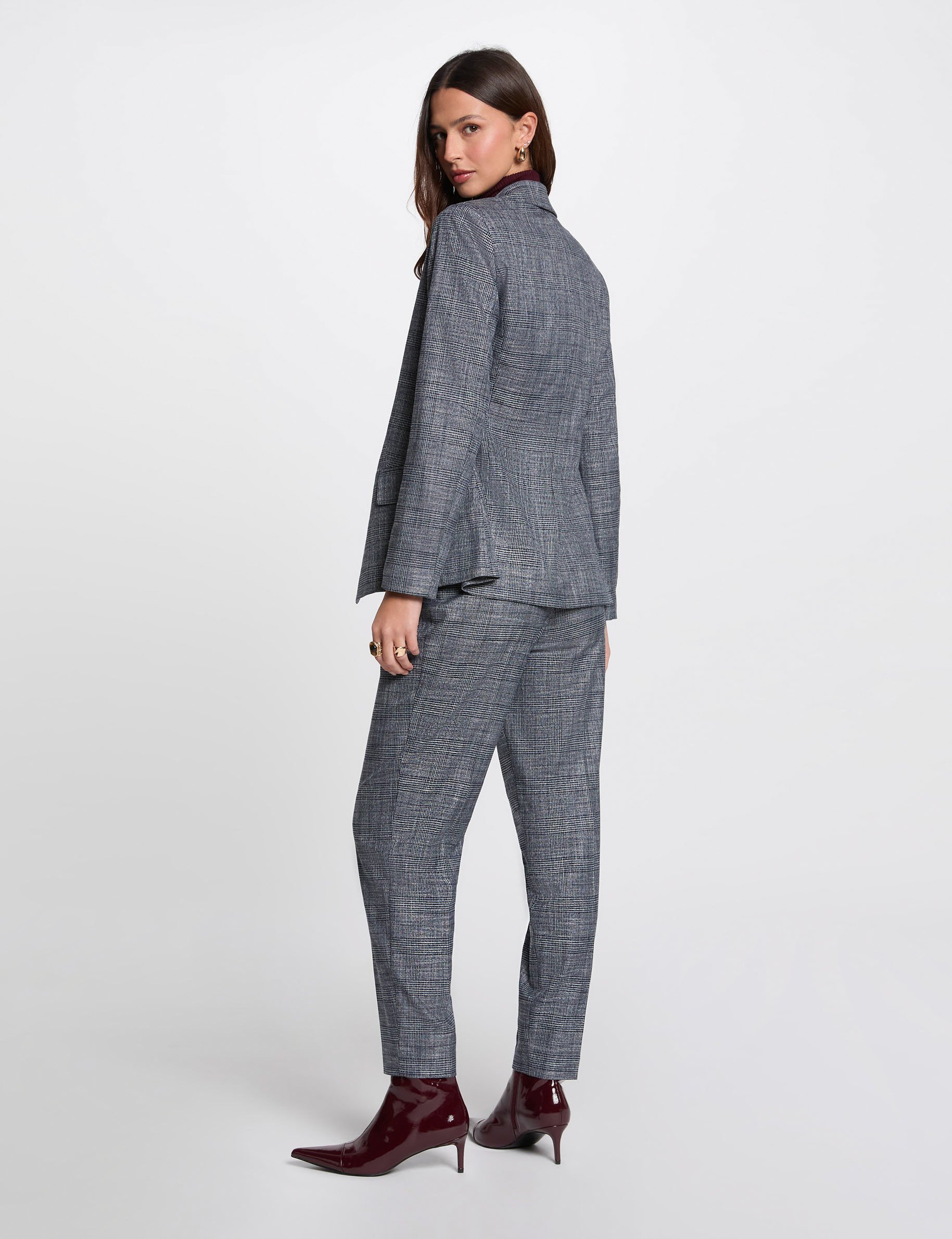 checked short jacket navy blue women Checked short jacket navy blue women