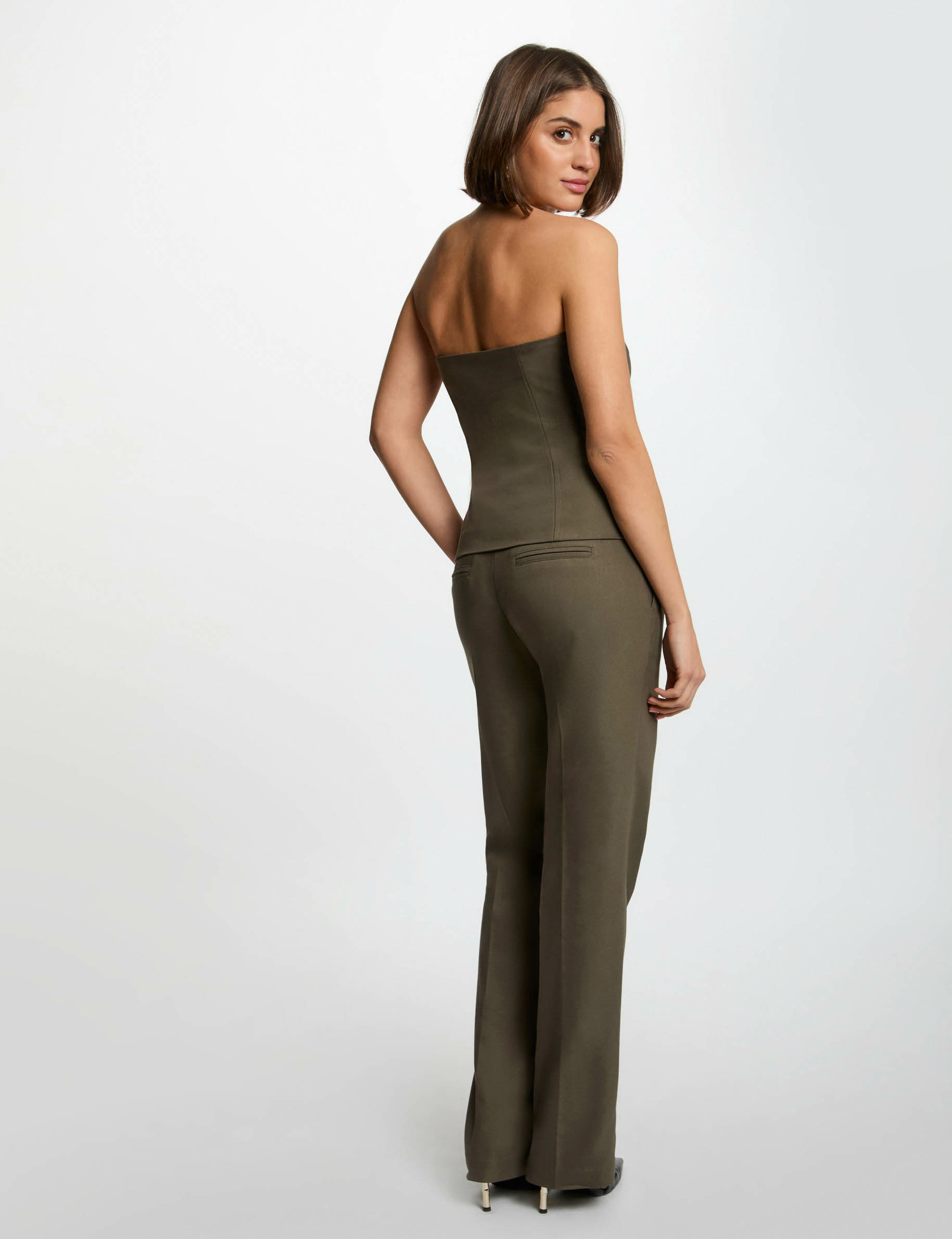 cigarette trousers with darts khaki green women Cigarette trousers with darts khaki green women