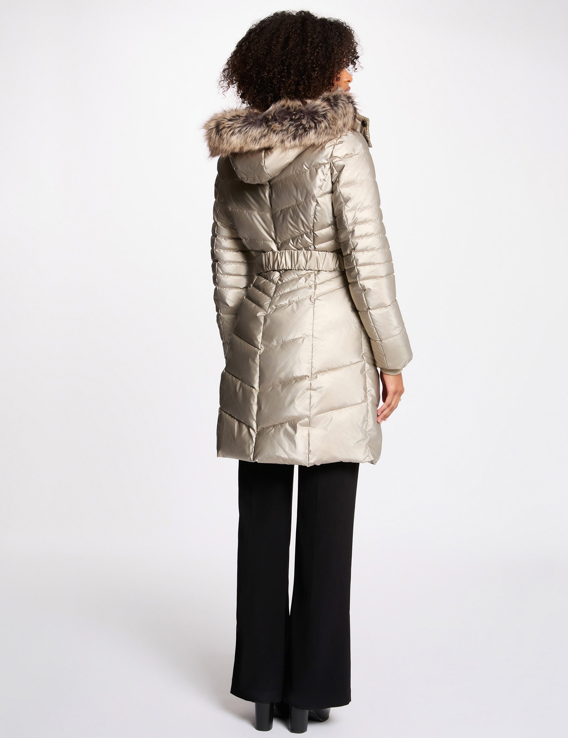 Fitted mid-length puffer jacket gold yellow women