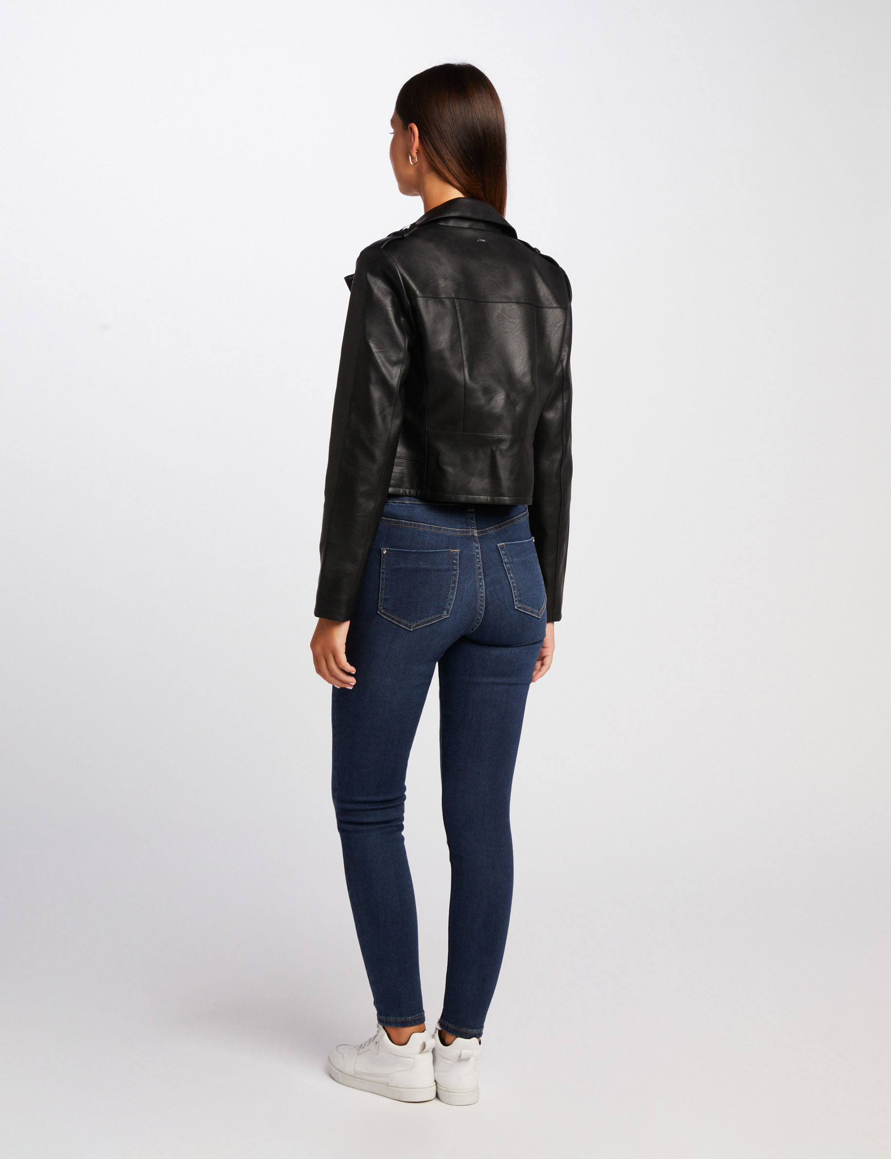 Straight jacket notched lapel collar black ladies' Straight jacket notched lapel collar black ladies'