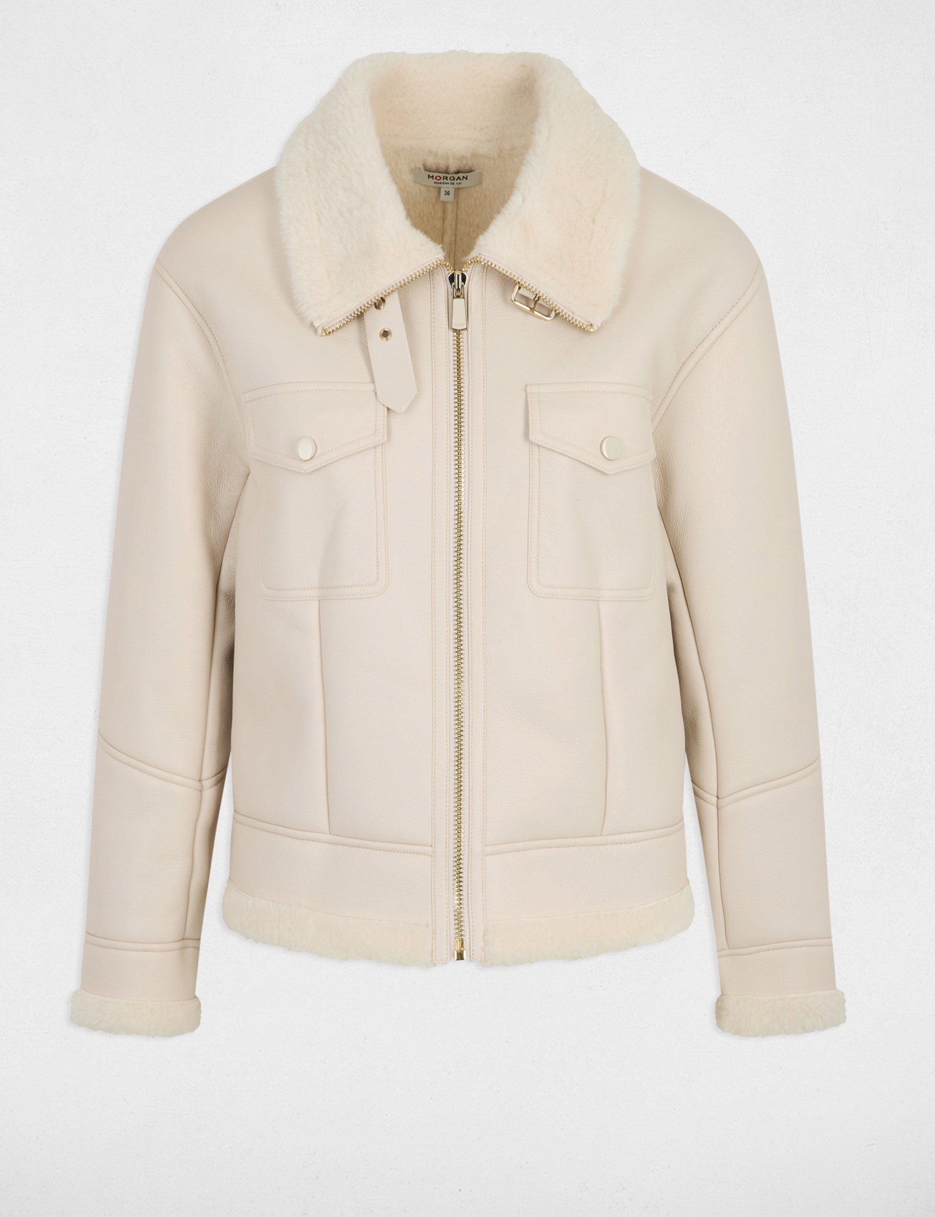 Short faux fur coat ivory women