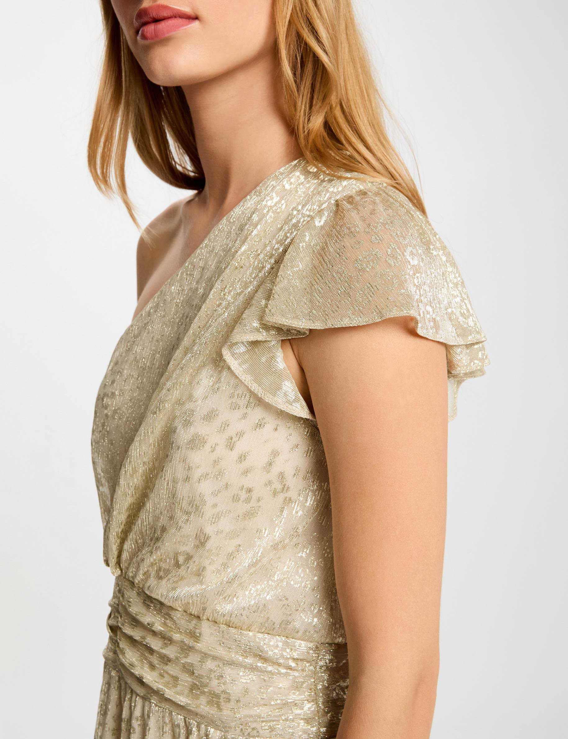 Asymmetric voile dress gold yellow women
