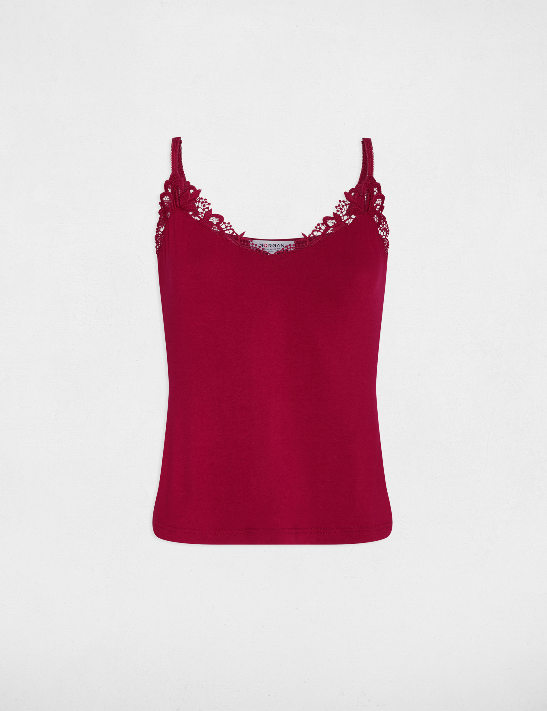 Lace-trimmed V-neck camisole bordeaux women