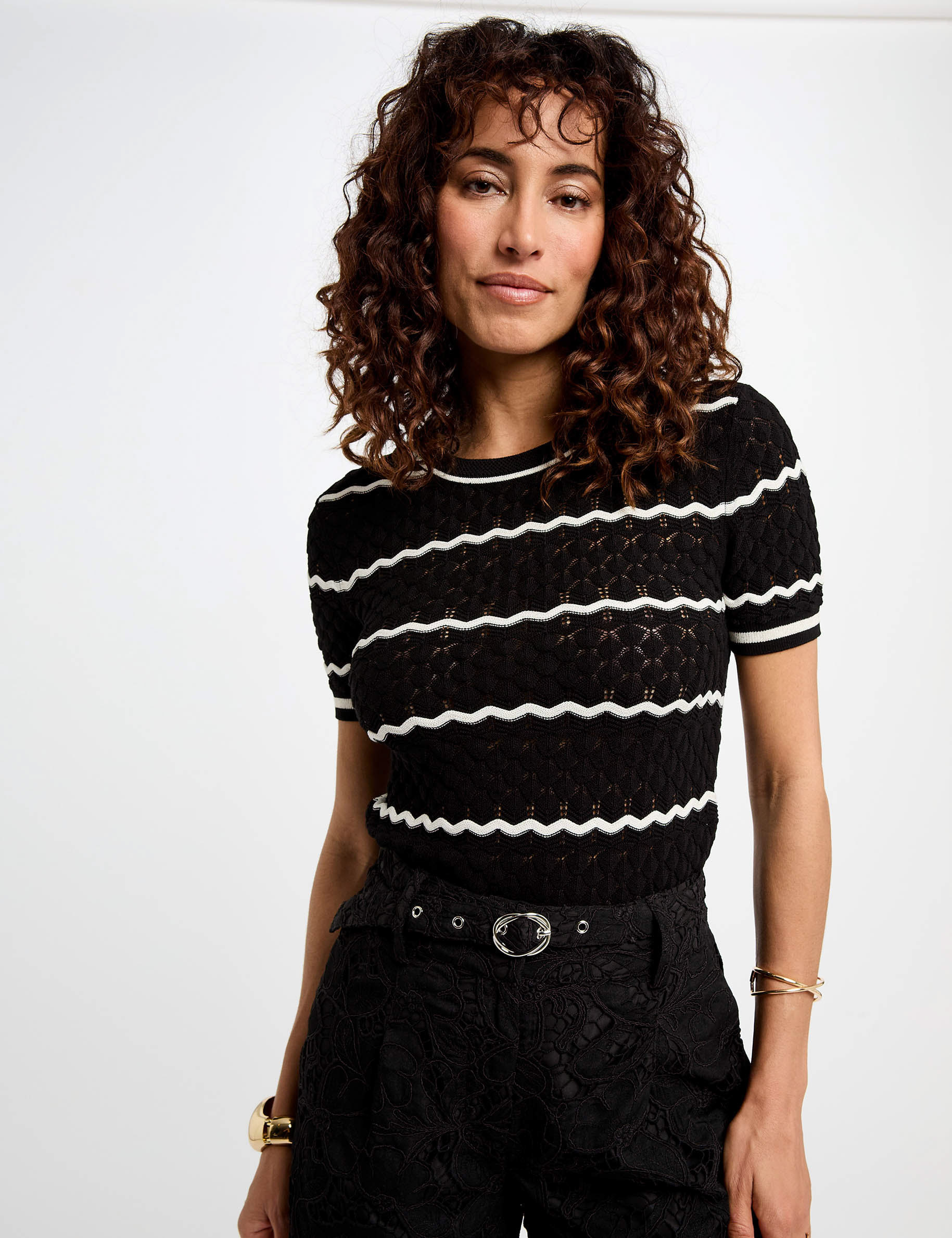 stripped jumper short sleeves black women Stripped jumper short-sleeves black women