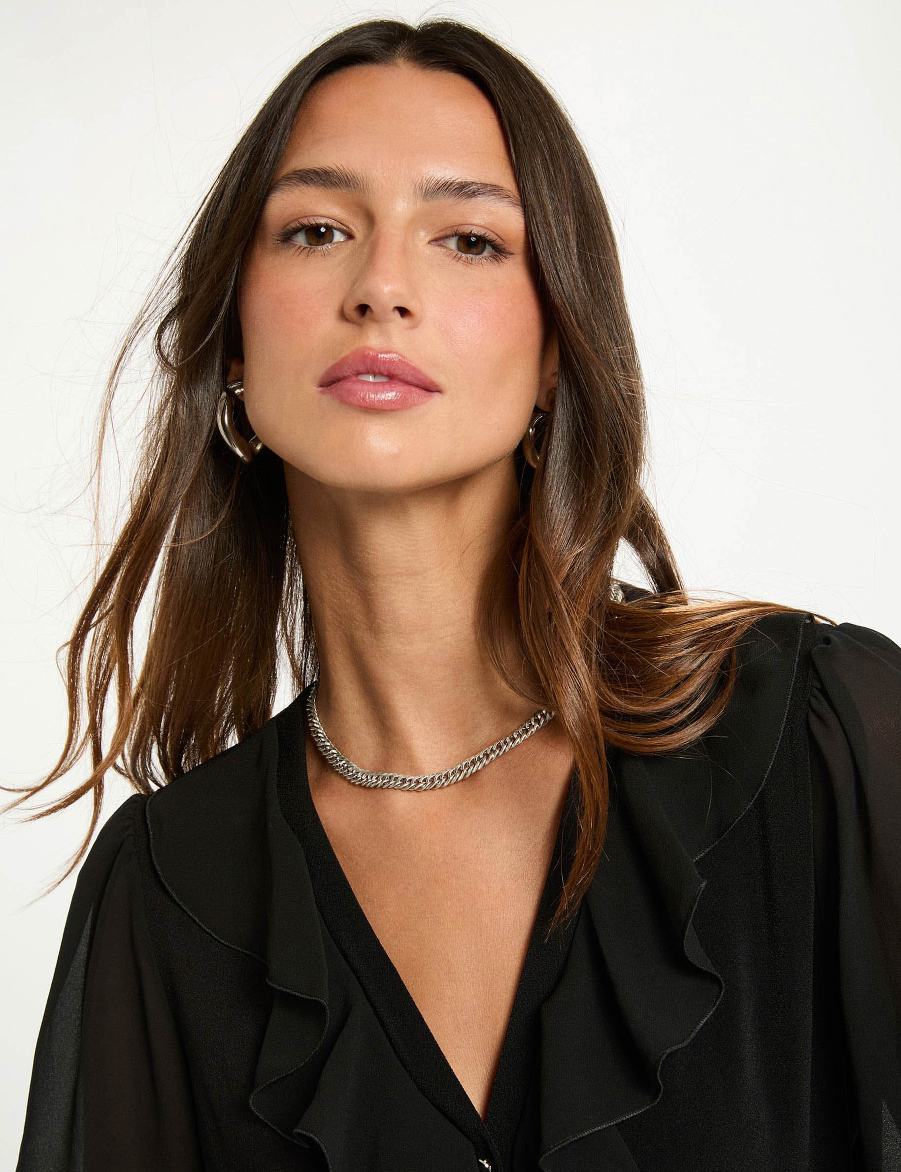 V-neck voile t-shirt black women