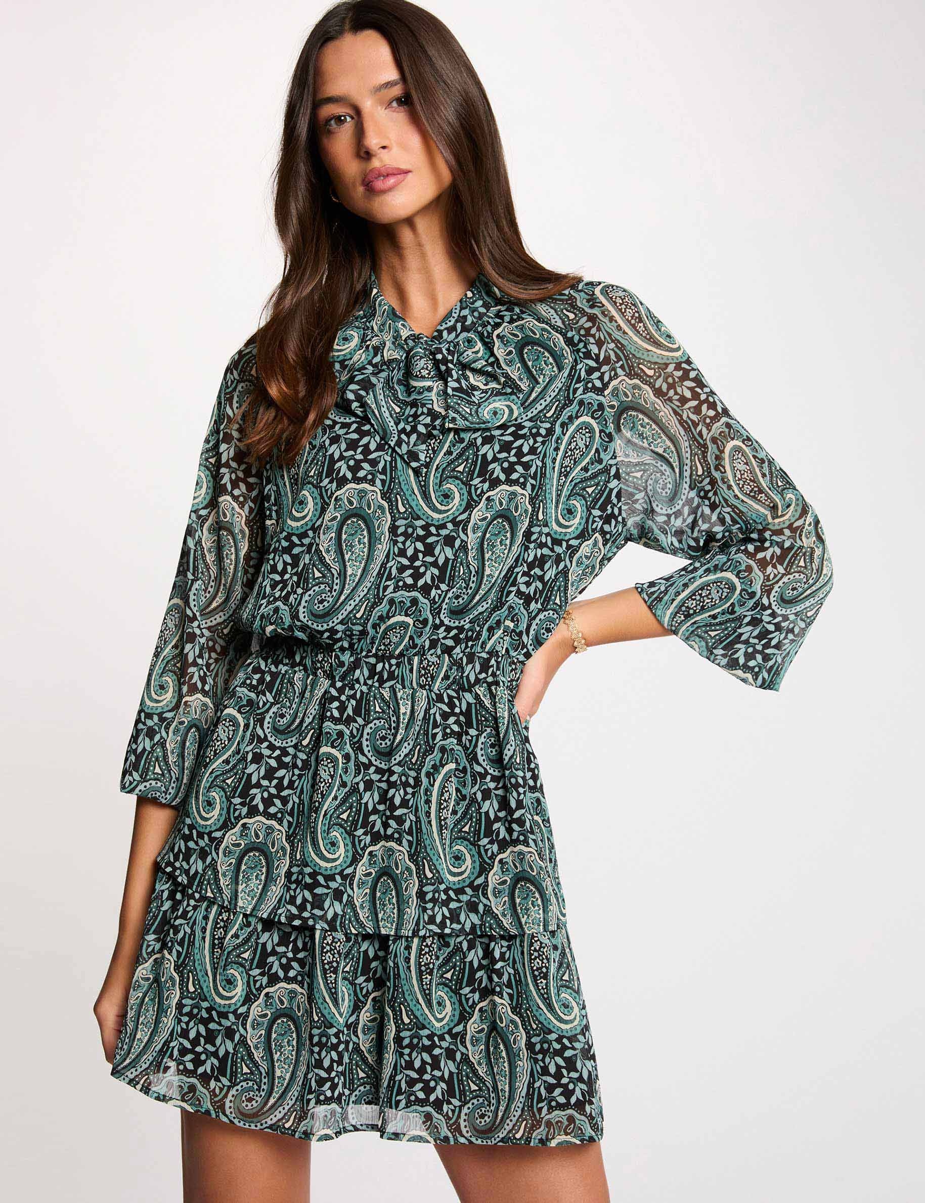 Short dress with lavalli&egrave;re neck multicolor women