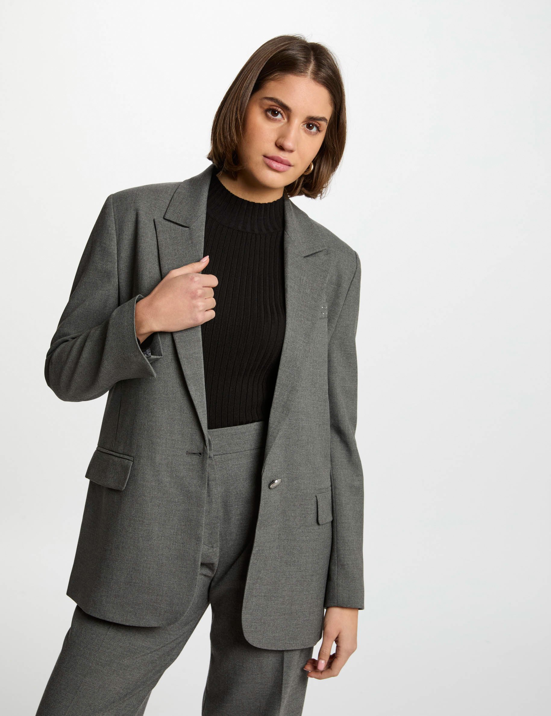 long jacket studs details light grey women Long jacket studs details light grey women
